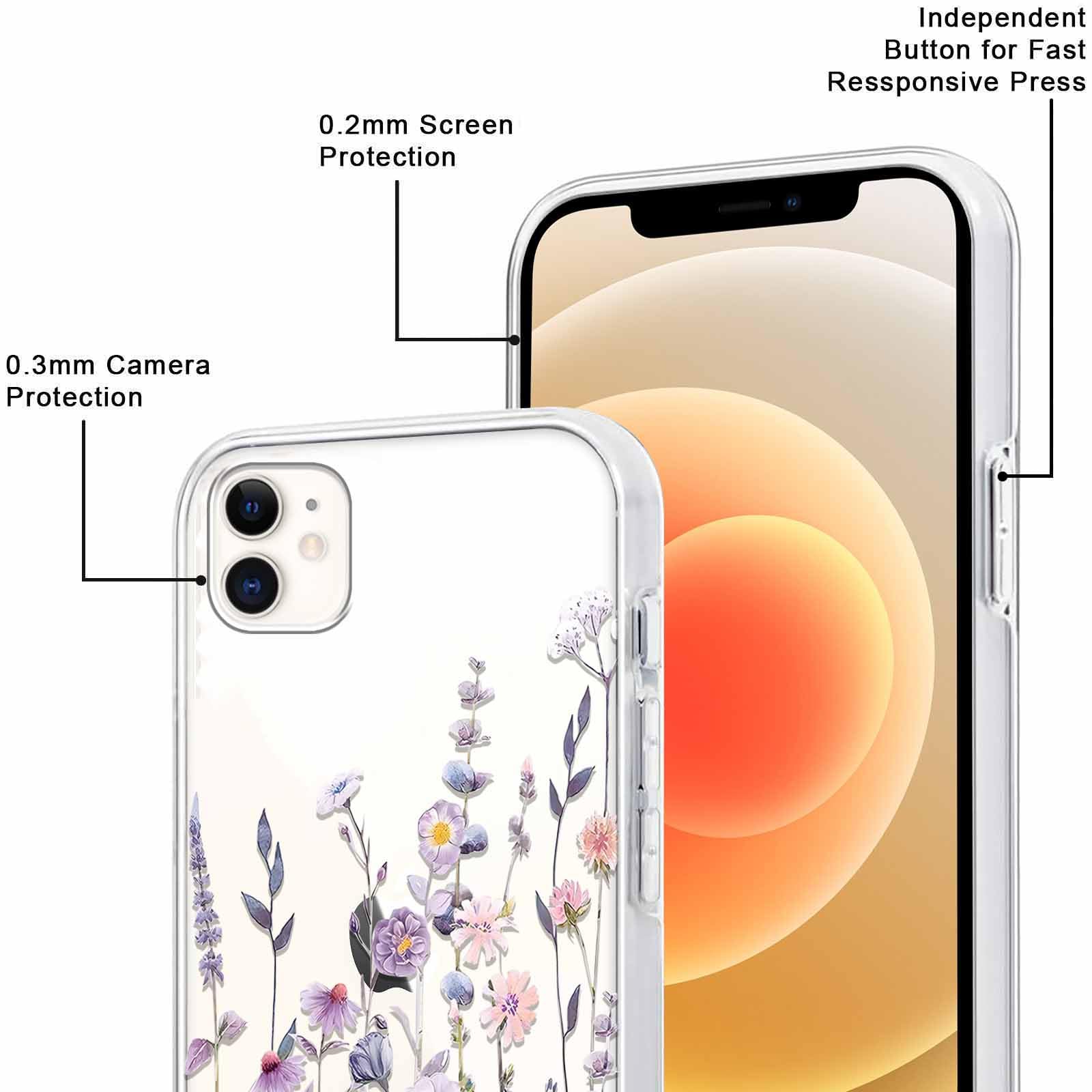 Saqmkil Coque IPhone 12 6.1 Transparente – Motif Fleurs Esthétique, TPU Souple Antichoc, Fine, Compatible Charge Sans Fil