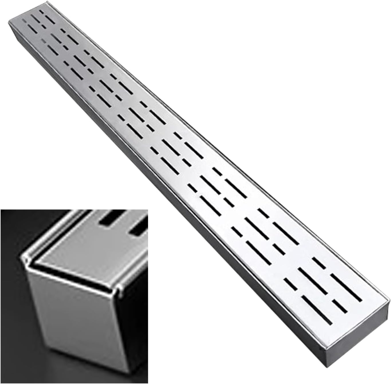 GLDYTVF Custom Trench Drain KitStainless Steel Driveway Water Diverter Gutter with End/Outlet 10x3cm (4x1 1/8") Efficient Drainage System for Driveways and Patios