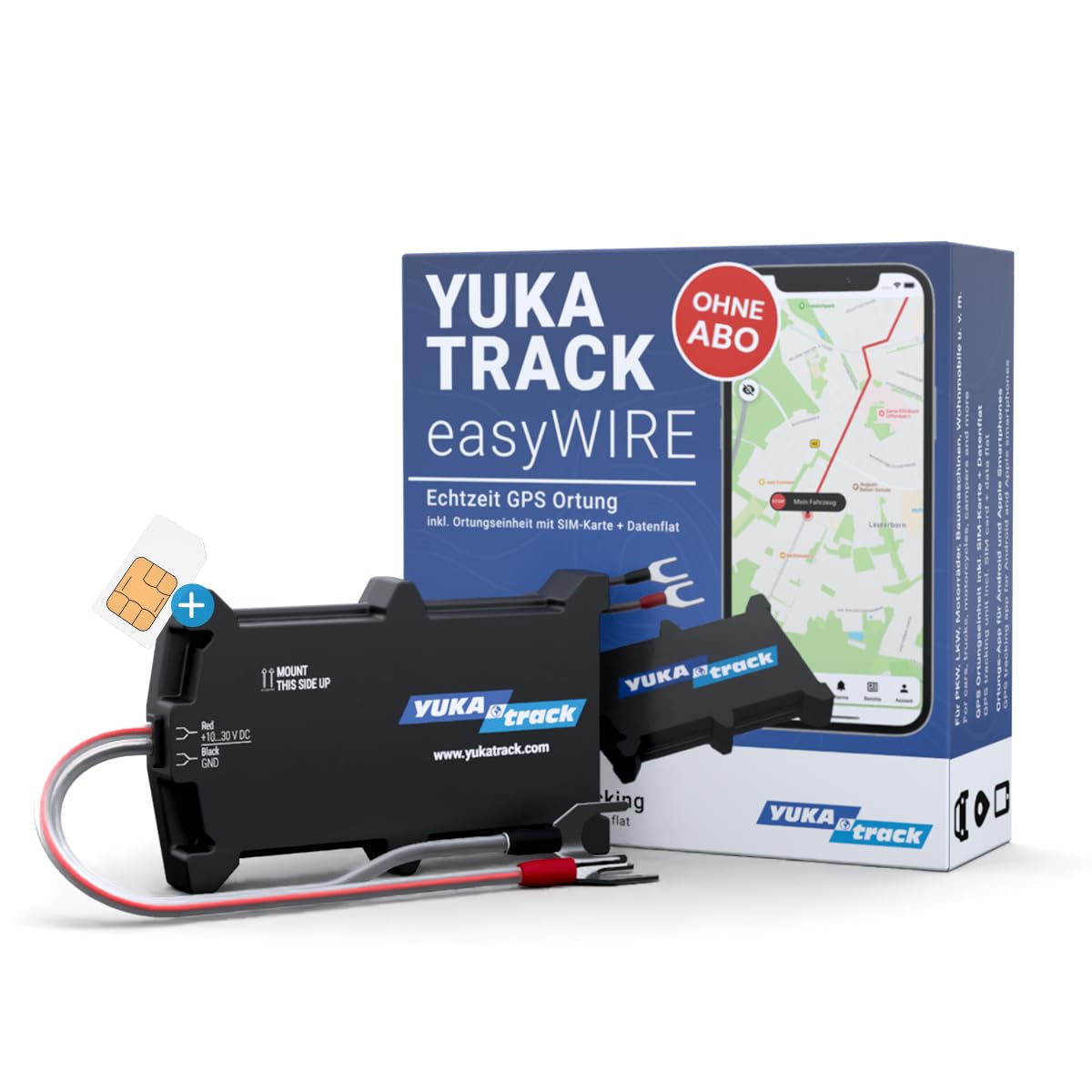 easyWire Traceur GPS pour Voiture, Moto, Camion et Caravane | Carte SIM et données incluses, suivi live en Europe, carnet de route, sans abonnement ni contrat, prêt à l’emploi