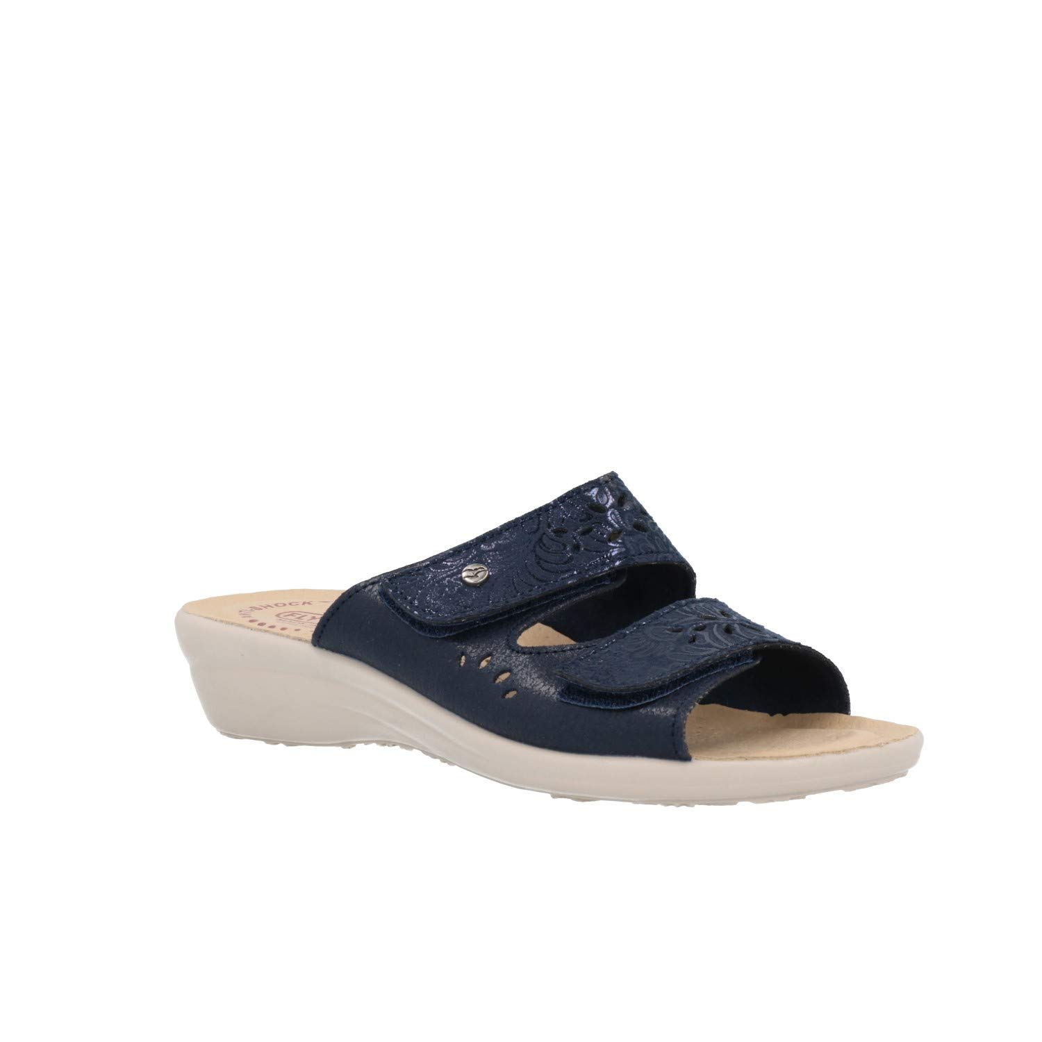 Fly Flot T4A56 6E Blu Ciabatte Donna Made in Italy con Due Strappi Regolabili Sottopiede ANATOMICO ANTISHOCK Vera Pelle Zeppa 3,5 CM Antiscivolo