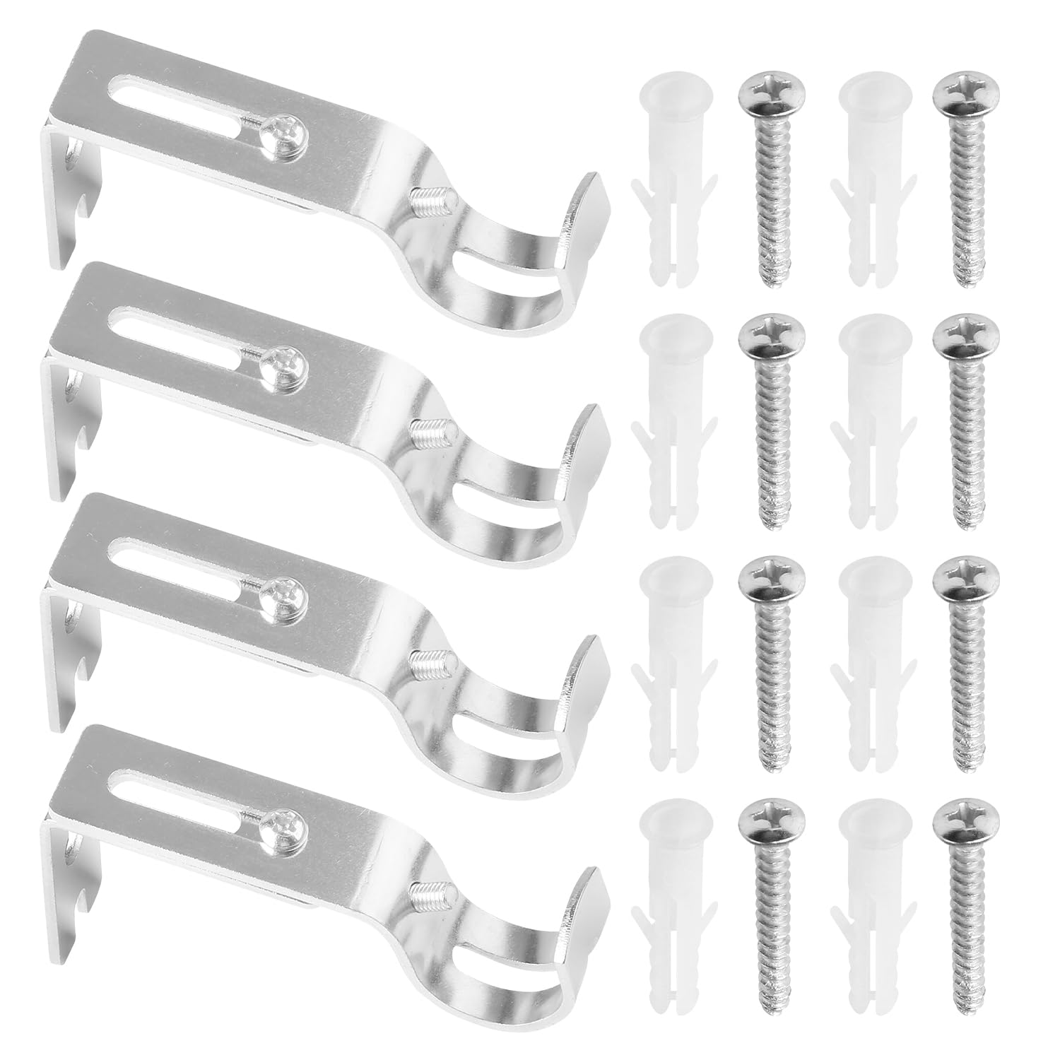 Rumyve 4pcs Adjustable Curtain Rod Brackets - Heavy Duty Holders With Screws for Hanging Rods