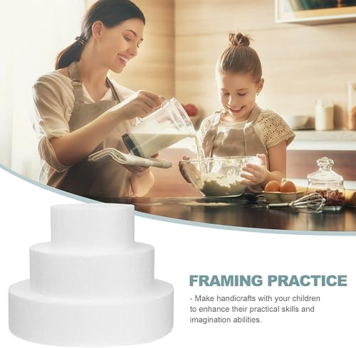 Miniatura 9 de UPKOCH Decoración de boda, 3 piezas de espuma redonda, juego de simulación falsa para tartas de espuma de poliestireno para pasteles de boda,