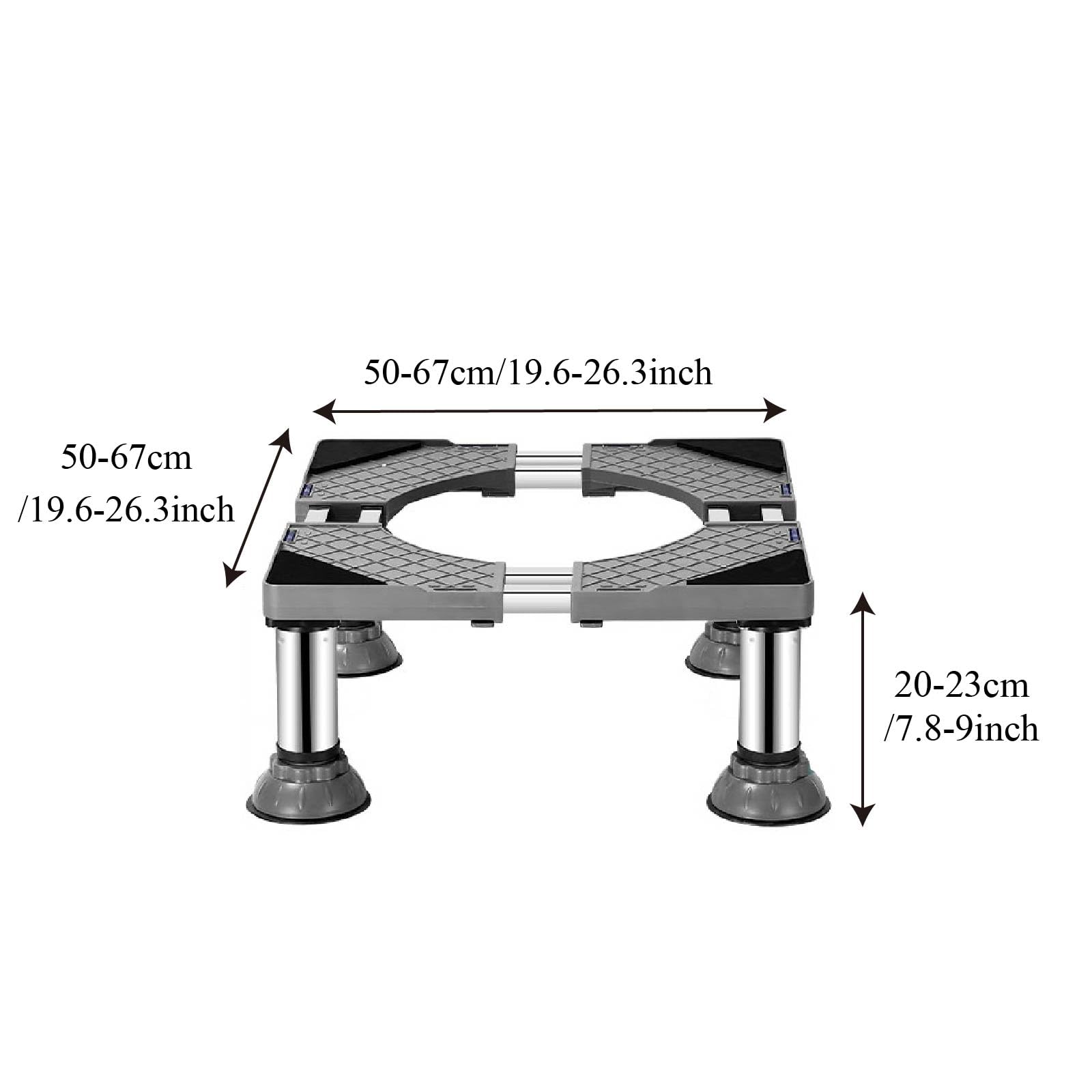 Waschmaschine Sockel Untergestell mit 4 Füßen für Kühlschrank und Trockner Verstellbare Waschmaschinensockel Höhe 20-23cm mit Rutschfester Stoßdämpfungsfunktion (Einstellbare:50-67cm)