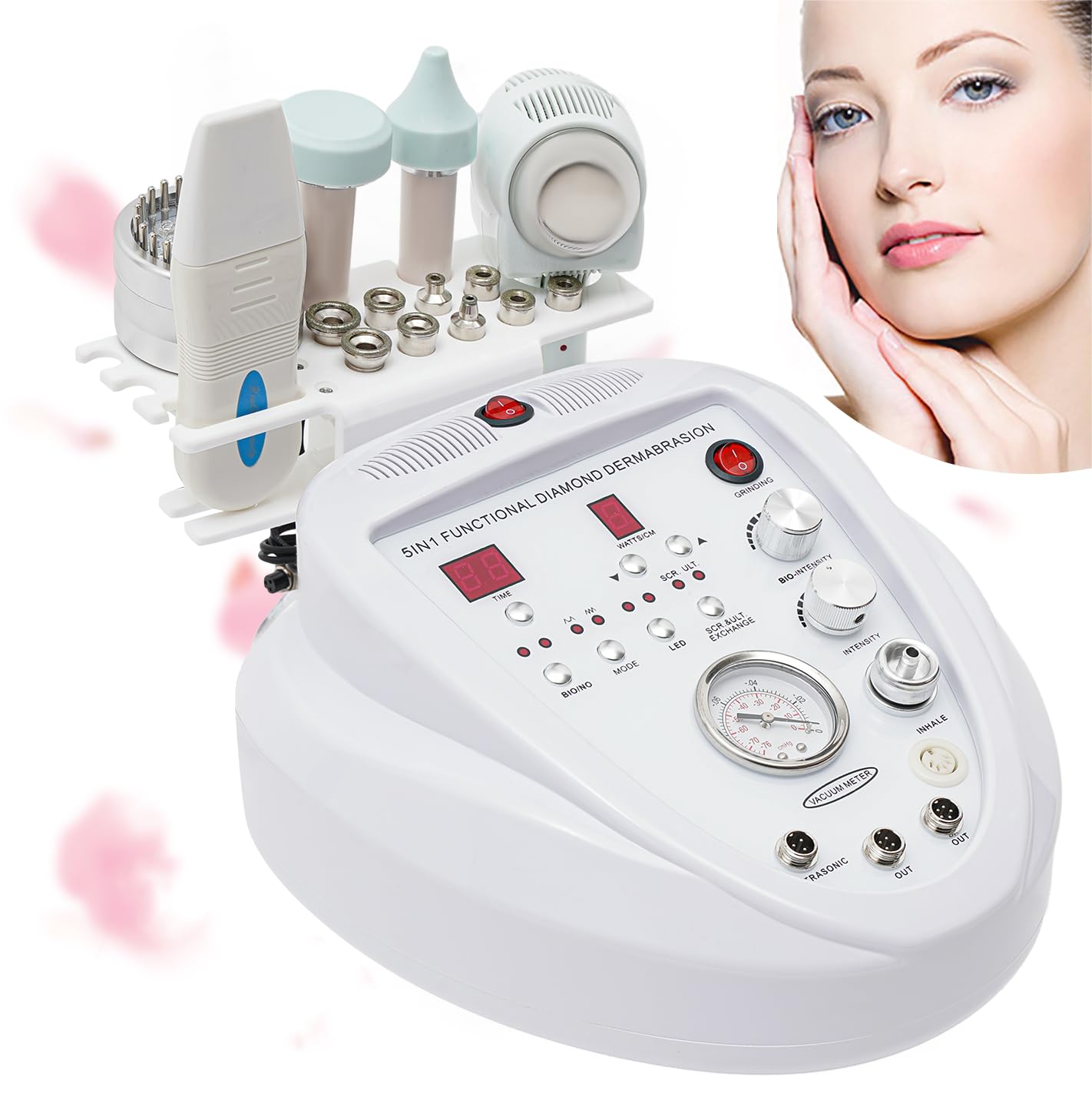 Diamante Dermabrasion Macchina Professionale, 5 In1 Microdermoabrasion Dispositivo per la cura del viso, Attrezzature per ringiovanimento della pelle Acne Trattamento