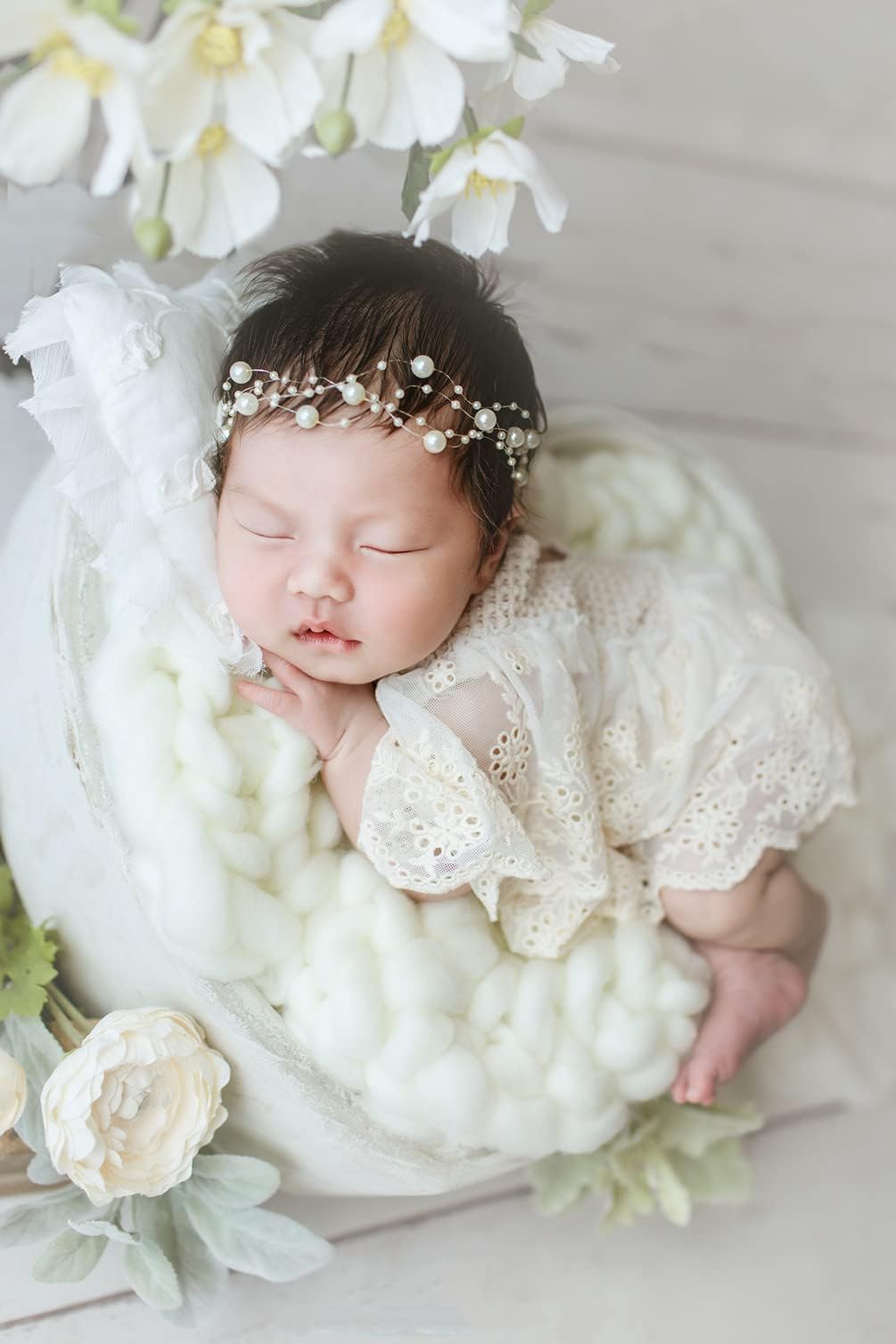 Newborn Photography Props Pearl Headband Baby Girls Outfits Party Princess Posing Photo Tieback Hair Accessories