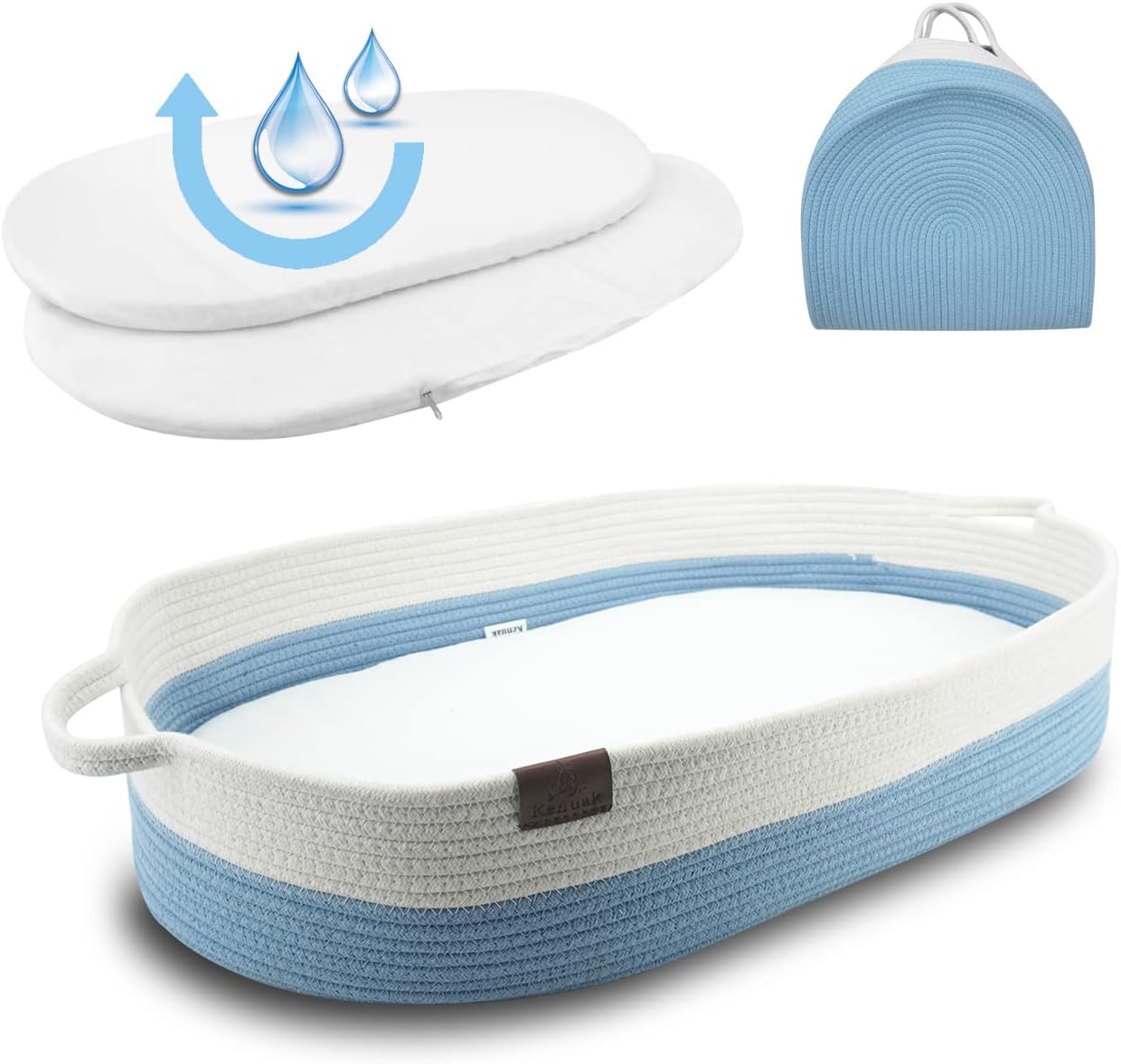 Kenuak® Portable Diaper Changing Basket with Waterproof Mattress, Baby Basket for Newborn, Original Accessories for Birth Registry, Foldable Nest (Blue)