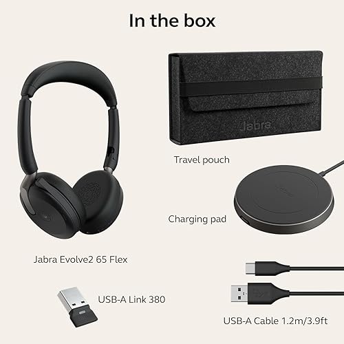 Miniatura 8 de Jabra Evolve2 65 Flex - Auriculares estéreo con Bluetooth, almohadilla de carga inalámbrica, tecnología ClearVoice con cancelación de ruido y