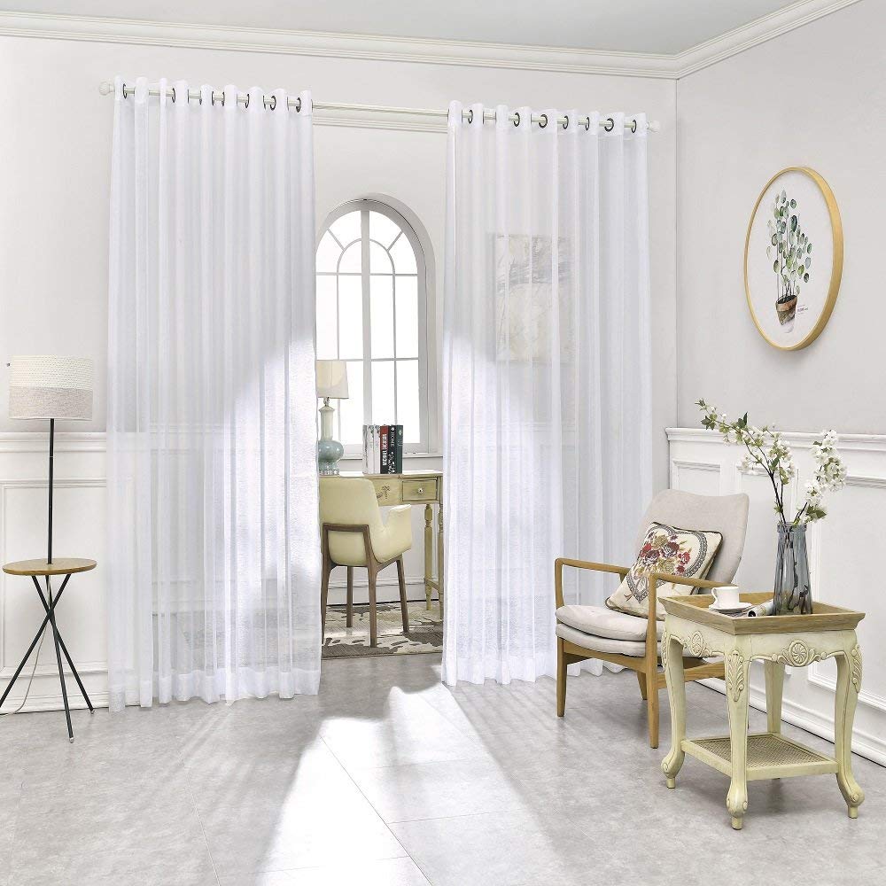 Warm Home Designs Pair of 2 Extra Large 108" (Width) X 100" (Length) Wall to Wall Sheer White Room Divider Curtains with 2 Matching Tie-Backs. Total