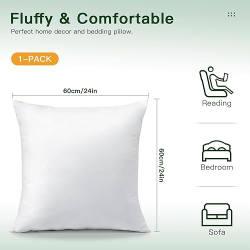 Miniatura 8 de OTOSTAR Paquete de 1 relleno de almohada de plumón y plumas, 24 x 24 pulgadas, rellenos de almohada cuadrados suaves y esponjosos con funda de 100%