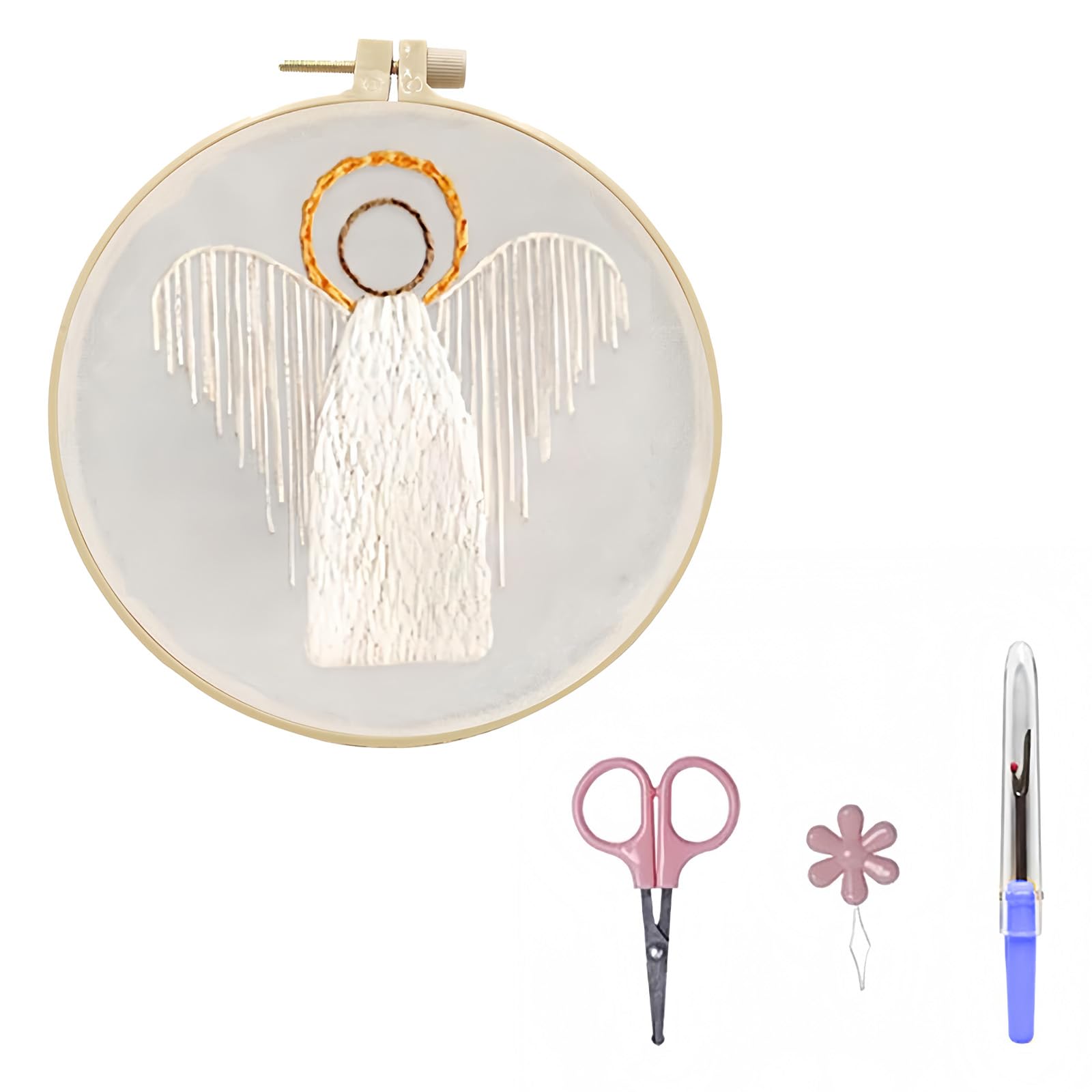 Kalttoy Angel Embroidery Craft With Hoop, Pattern Guide, Needle And Thread For Beginners Cotton Embroidery Supplies