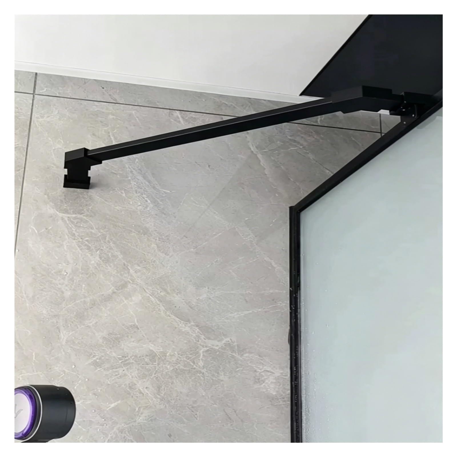 CHZDPP Rhombus Glass Support Bar for Hotel Restroom/Spa Wet Area, Wall-to-Glass Shower Stabilizer Rod, Stainless Steel Shower Support Bar with Clamp(Black,35.4 in/90 cm)