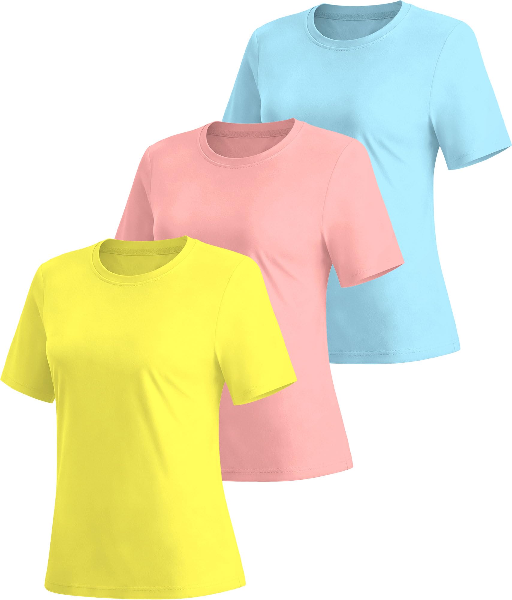 ANGEL CITIZ Damen Sportshirts 3er Pack Kurzarm oder Langarm UPF 50+ Atmungsaktive Laufshirts für Yoga Fitness und Training
