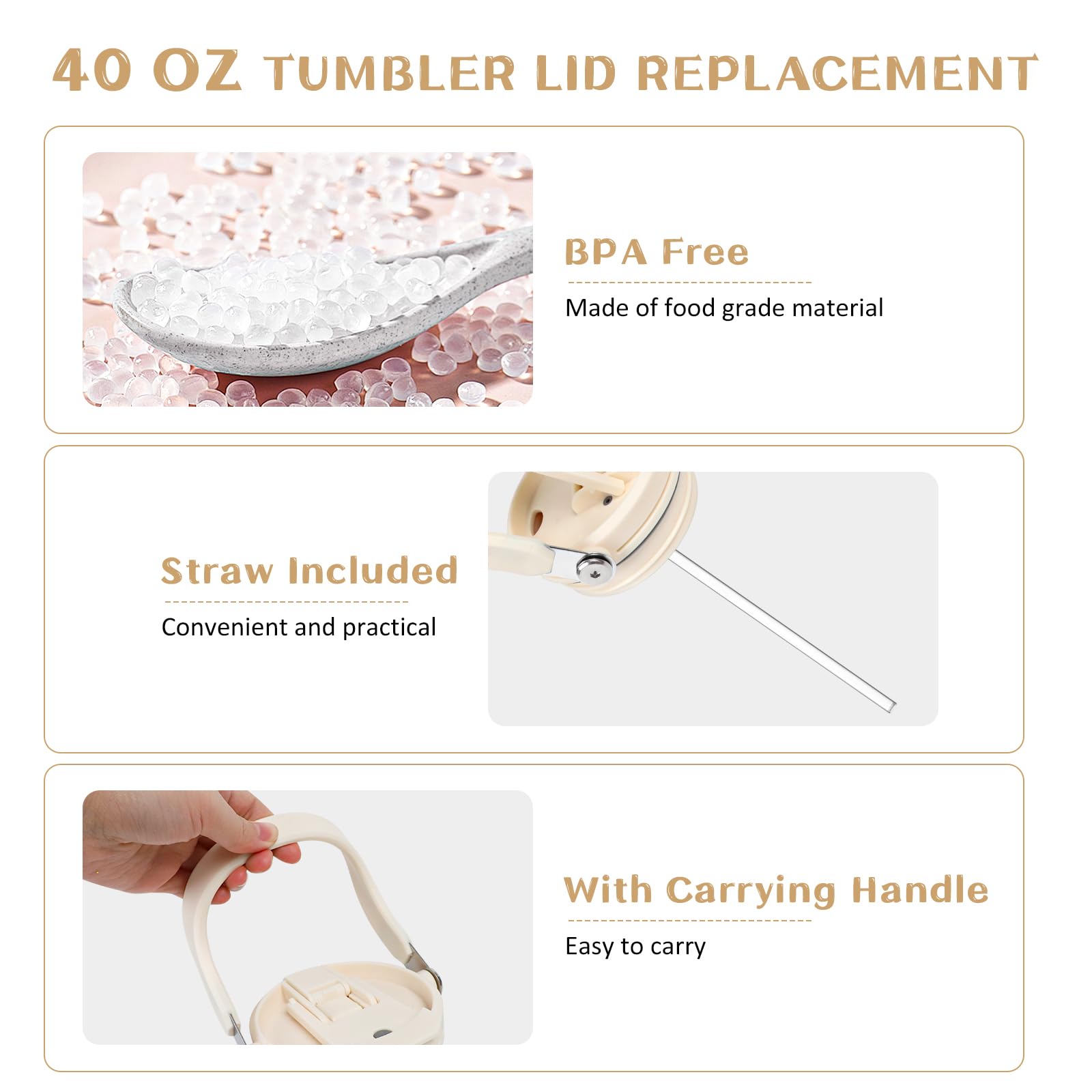 Sostituzione Del Coperchio Della Tazza Compatibile con Stanley Cup, Coperchi di ricambio per Stanley da 40 oz con Maniglia, Coperchio di Ricambio Compatibile con Stanley Cup, Bianco
