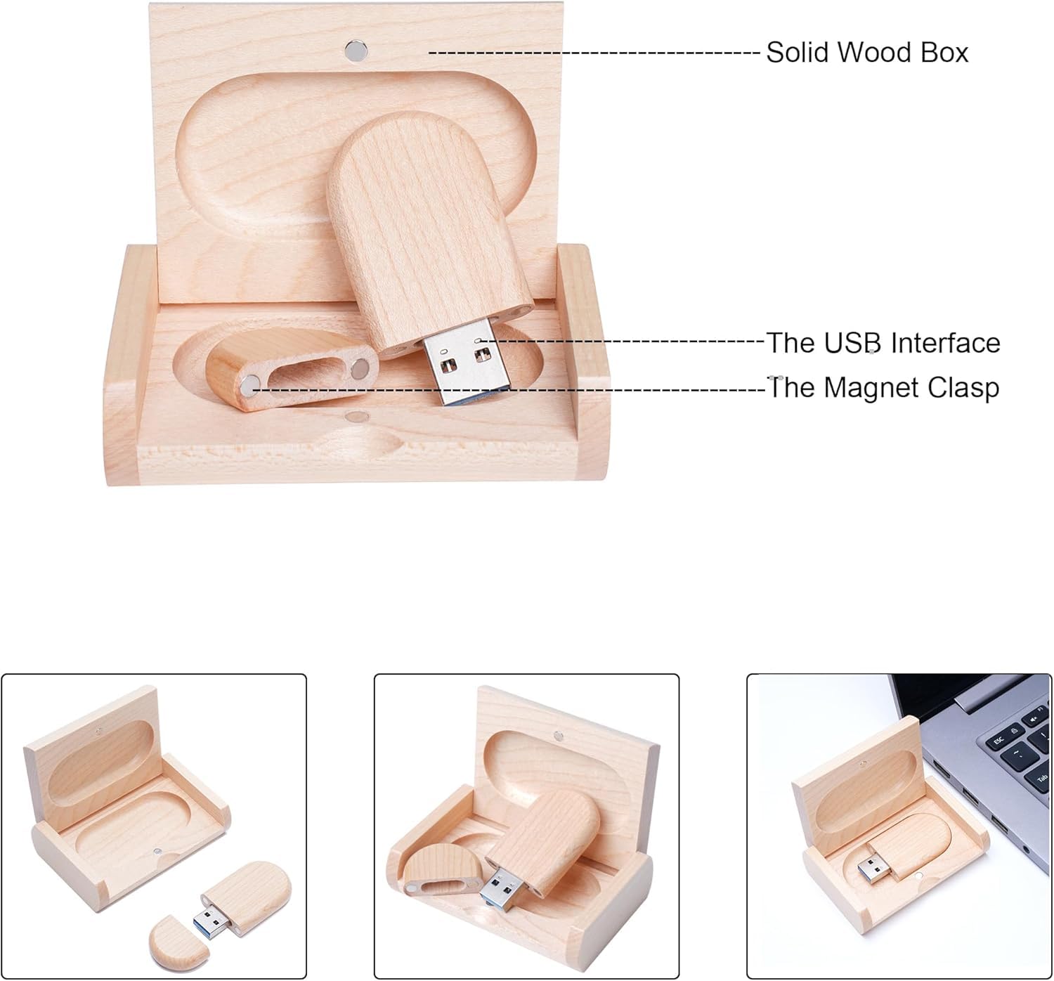 Memoria 2.0 USB 16GB Pendrive Hoja de Madera Divertido Pen Drive 16GB con Caja de Regalo de Madera Práctico Unidad Flash USB Almacenamiento para Regalo de Cumpleaños Llave USB - 4