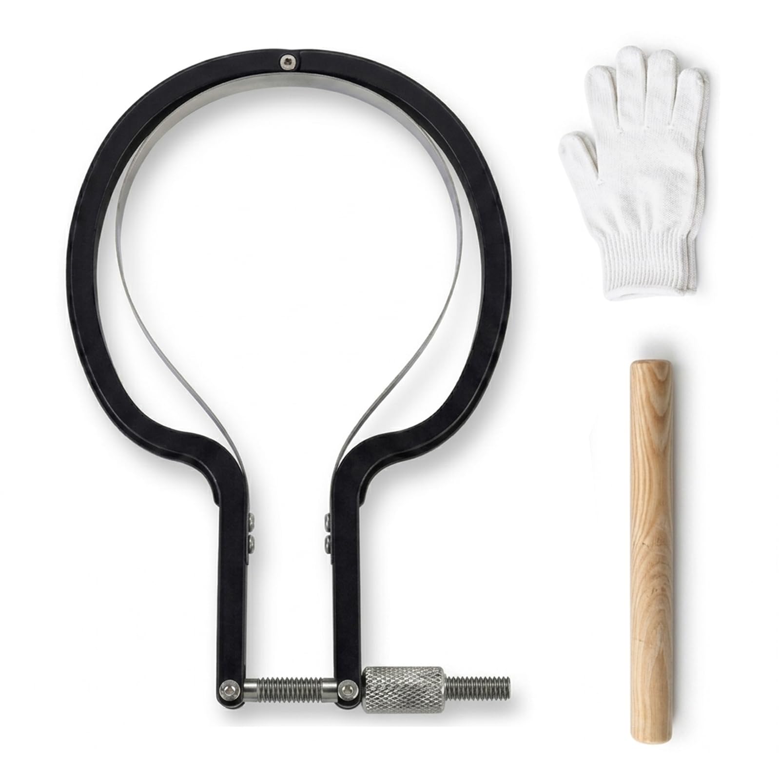 Taglierina per Gomme da Tennis da Tavolo, Kit Strumento di Taglio ad Arco Regolabile con Bastone in Legno e Guanto Accessorio Professionale per Rivestimenti Ping Pong Universale per Racchette
