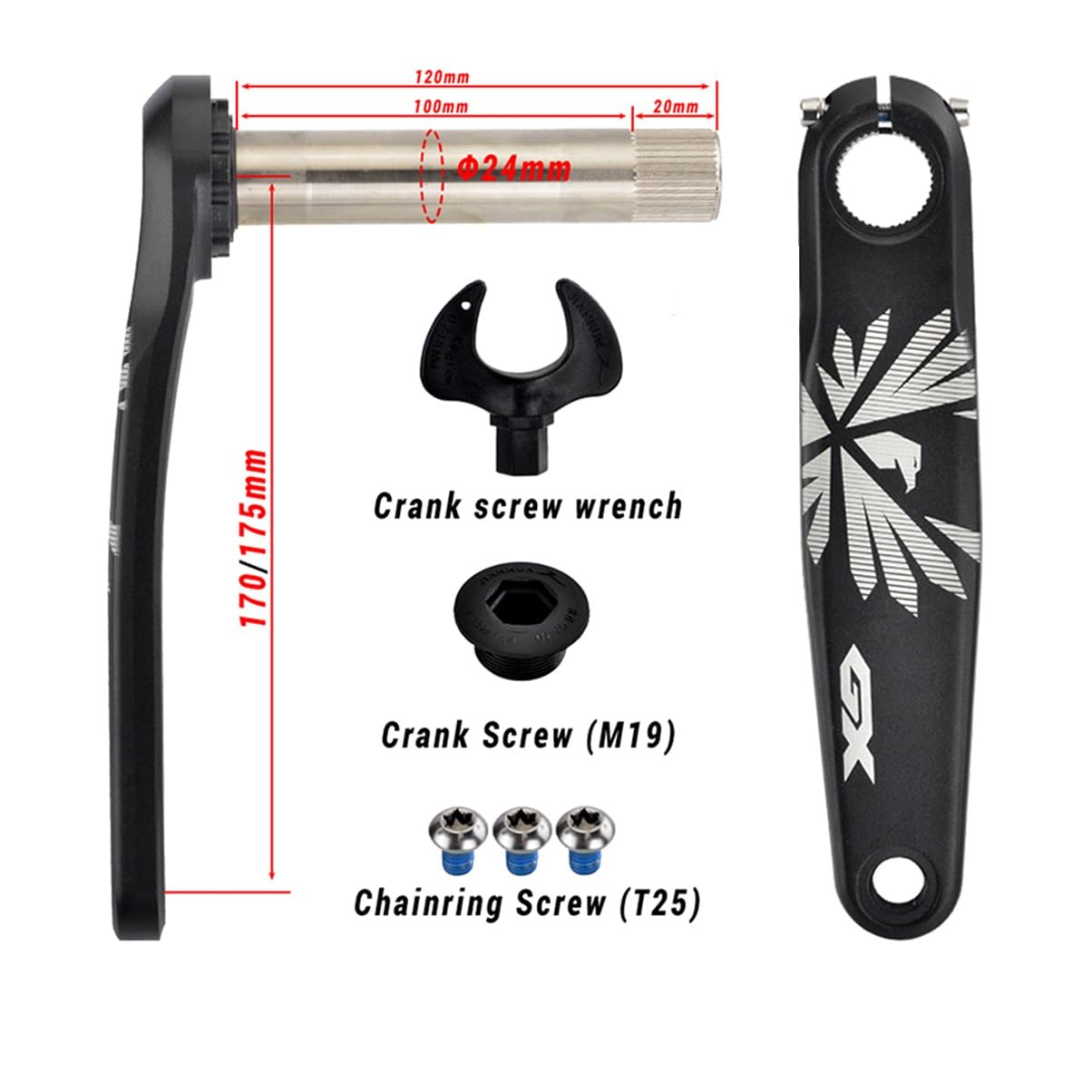 Bielas Juego De Bielas Integradas Huecas MTB Juego De Brazos Manivela Aleación De Aluminio De 170/175mm, Plato 30/32/34/36/38T for Velocidades De 9-12(170mm,34T)