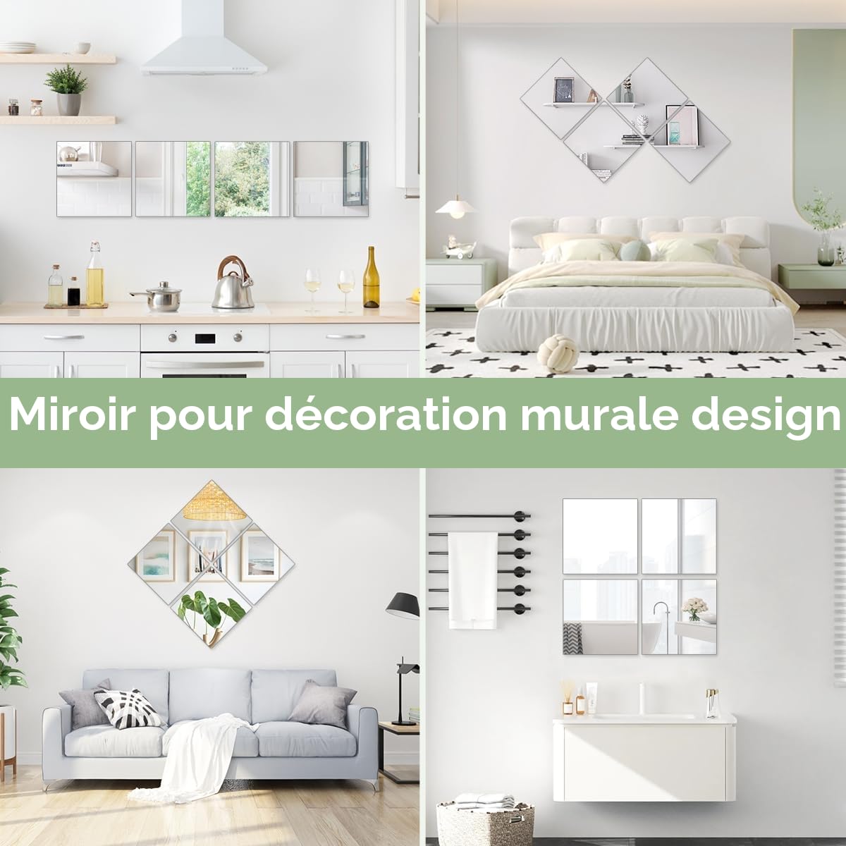 Lot de 4 miroir autocollants en acrylique pour murs, miroirs de sécurité, maquillage mural, grande taille, entraînement, gym, couloir, chambre d'enfant