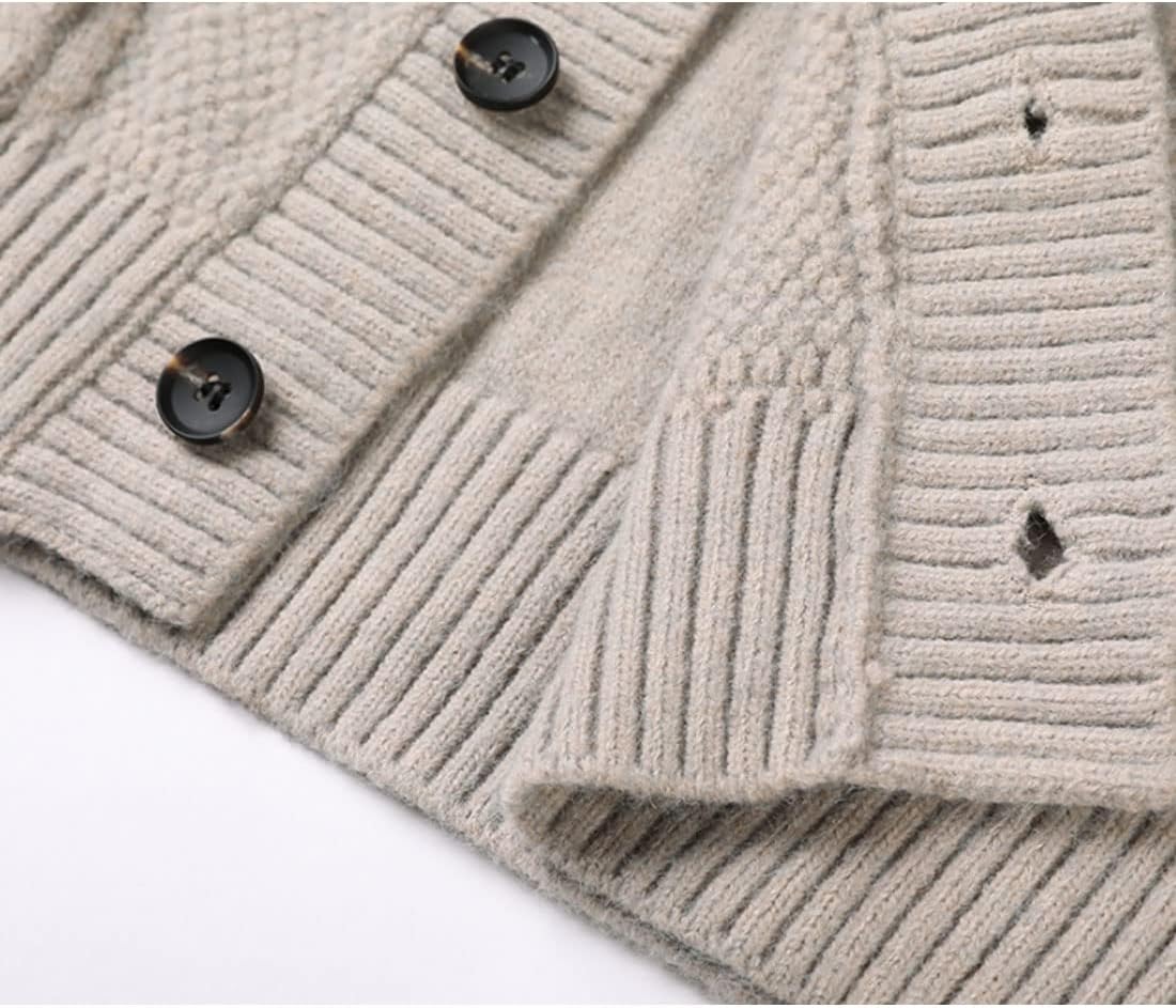 HZCX FASHION Mens Shawl Collar Cable Knit Button Up Cardigan Sweater with Pocket