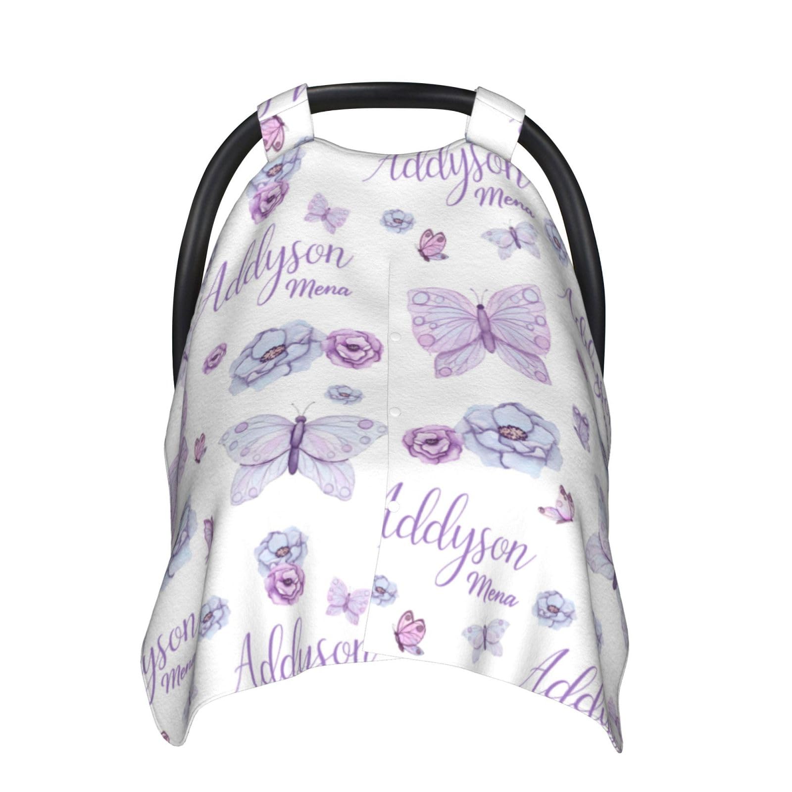 Personalized Baby Car Seat Canopy for Babies, Custom Name Purple Butterfly Baby Car Seat Covers for Girls, Opening Minky Nursing Breastfeeding Cover