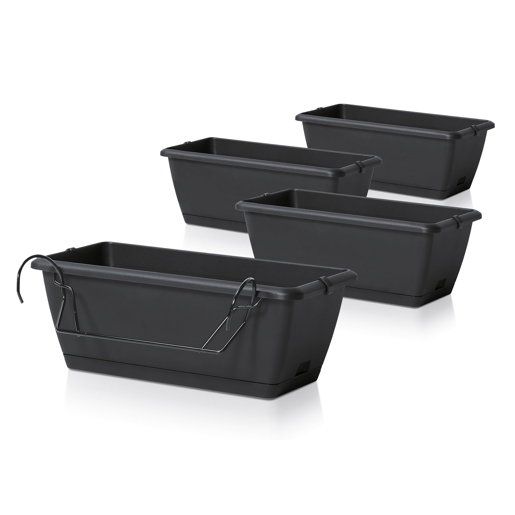 Spetebo Balkon Blumenkasten mit Halterung und Bewässerungssystem - 4 Stück in 40 cm - Kunststoff Geländer Pflanztopf in anthrazit - Blumentopf Pflanzkasten zum Einhängen mit Wasserablauf