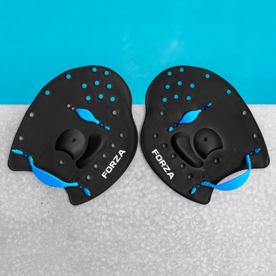 FORZA Swimming Hand Paddles | Adjustable Swim Training Paddles for Technique & Strength Improvement Available in Small Medium & Large [Supplied as a Pair] (Medium)