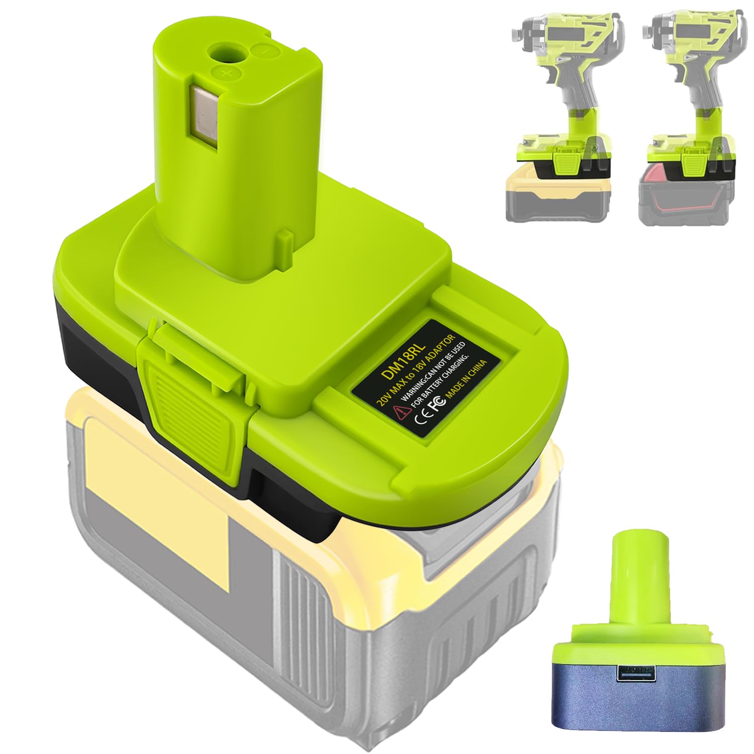 TPDL DM18RL Battery Adapter for Dewalt 20V for Milwaukee 18V Lithium-Ion Battery Works with Ryobi 18V Power Tools Converter with USB Port