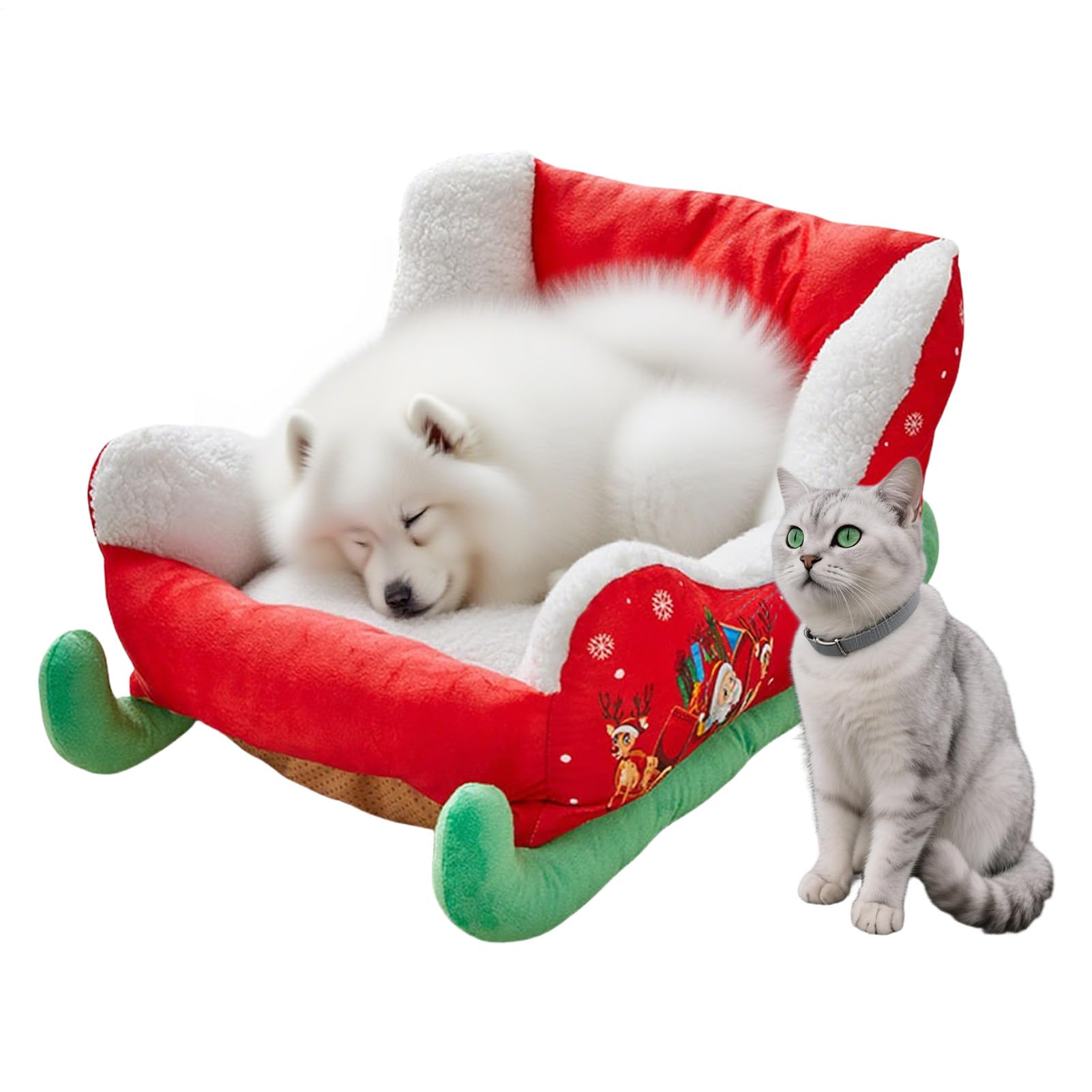 Ylnailky Cat Bed,Christmas Sleigh Pet Bed - Festive Cozy Insulated Nest for Winter Holiday Puppy Animal Calming Sleeping Cat Kitten Cold Weather Nights Cozy Indoor Rest