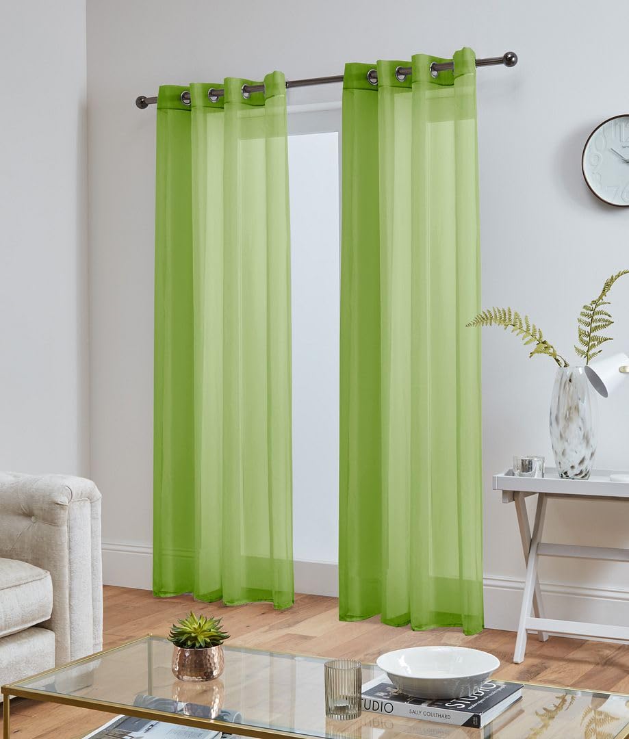 John Aird Lucy Voile Curtains - Eyelet - Pair - 2x Voile Panels (Lime, 58" Wide x 81" Drop)