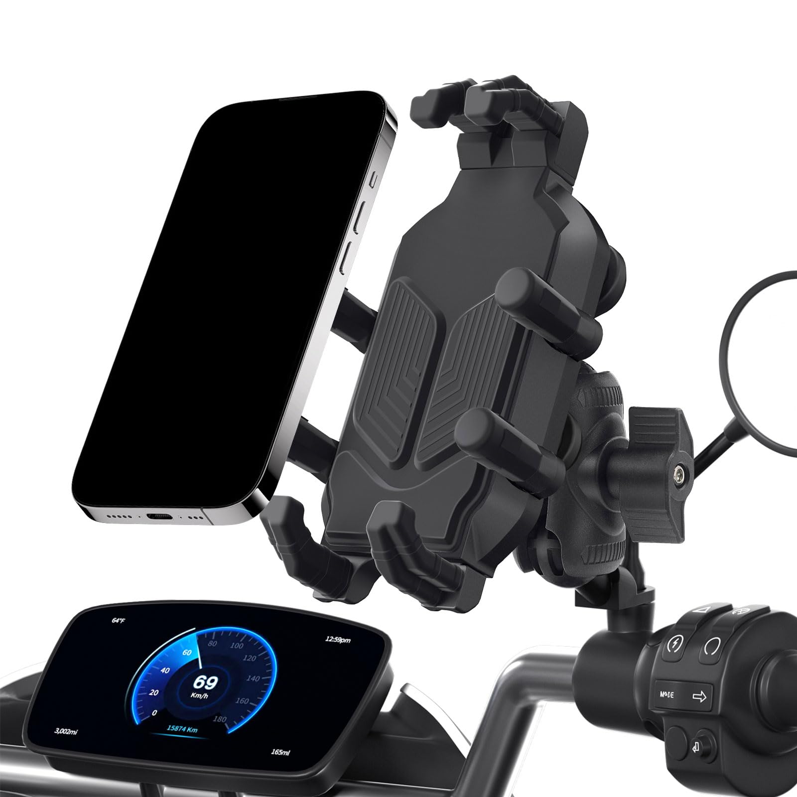 Support de téléphone universel anti-choc pour guidon de moto avec rotation à 360° et libération rapide réglable