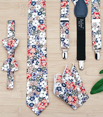 Image of BELLUNO Men's Cotton Floral Skinny Tie, 2.5 inch Width, with Gift Box