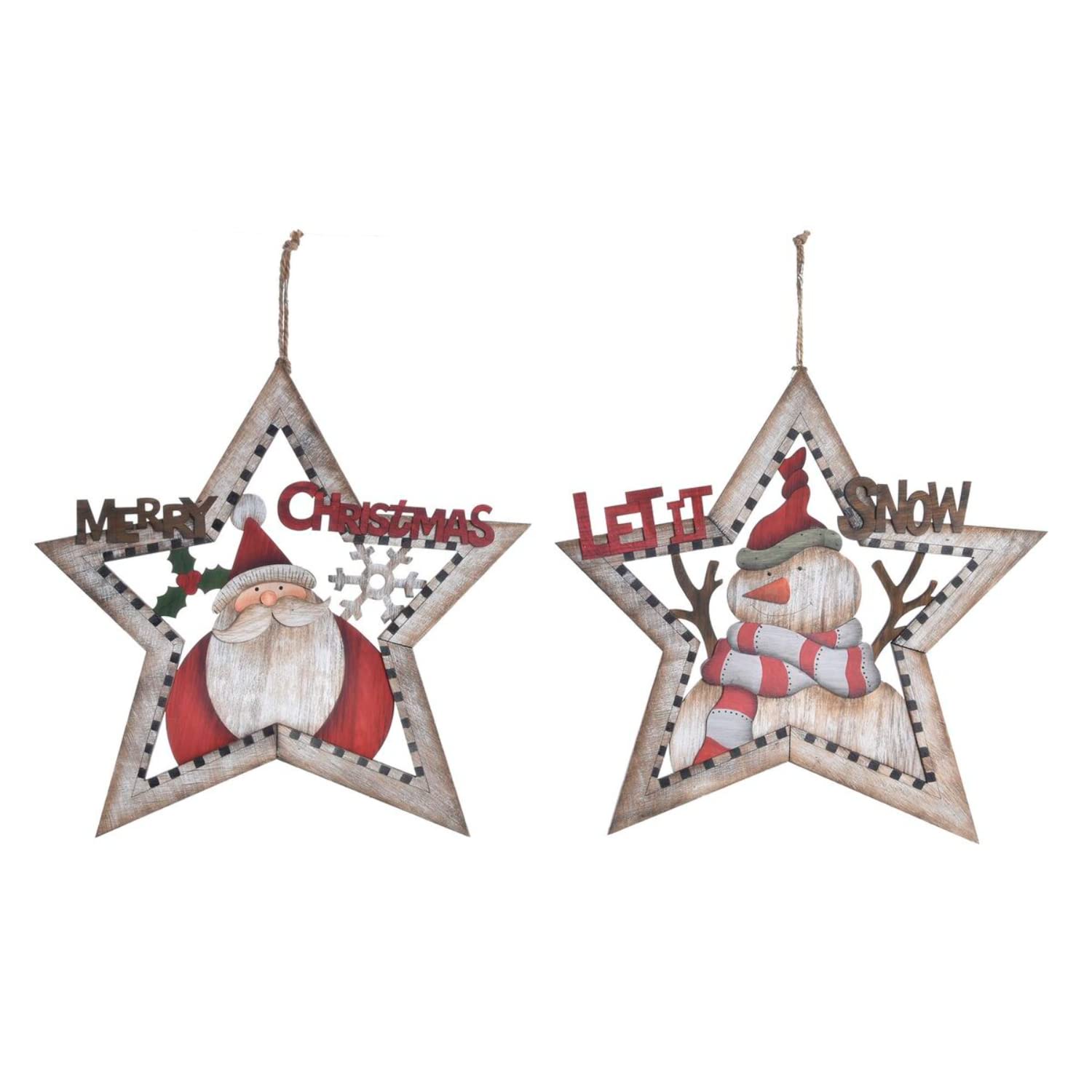 DKD Home Decor Adorno navideño de la Marca, Color Rojo, de Madera (34 x 0,8 x 32 centímetros) (2 Unidades)