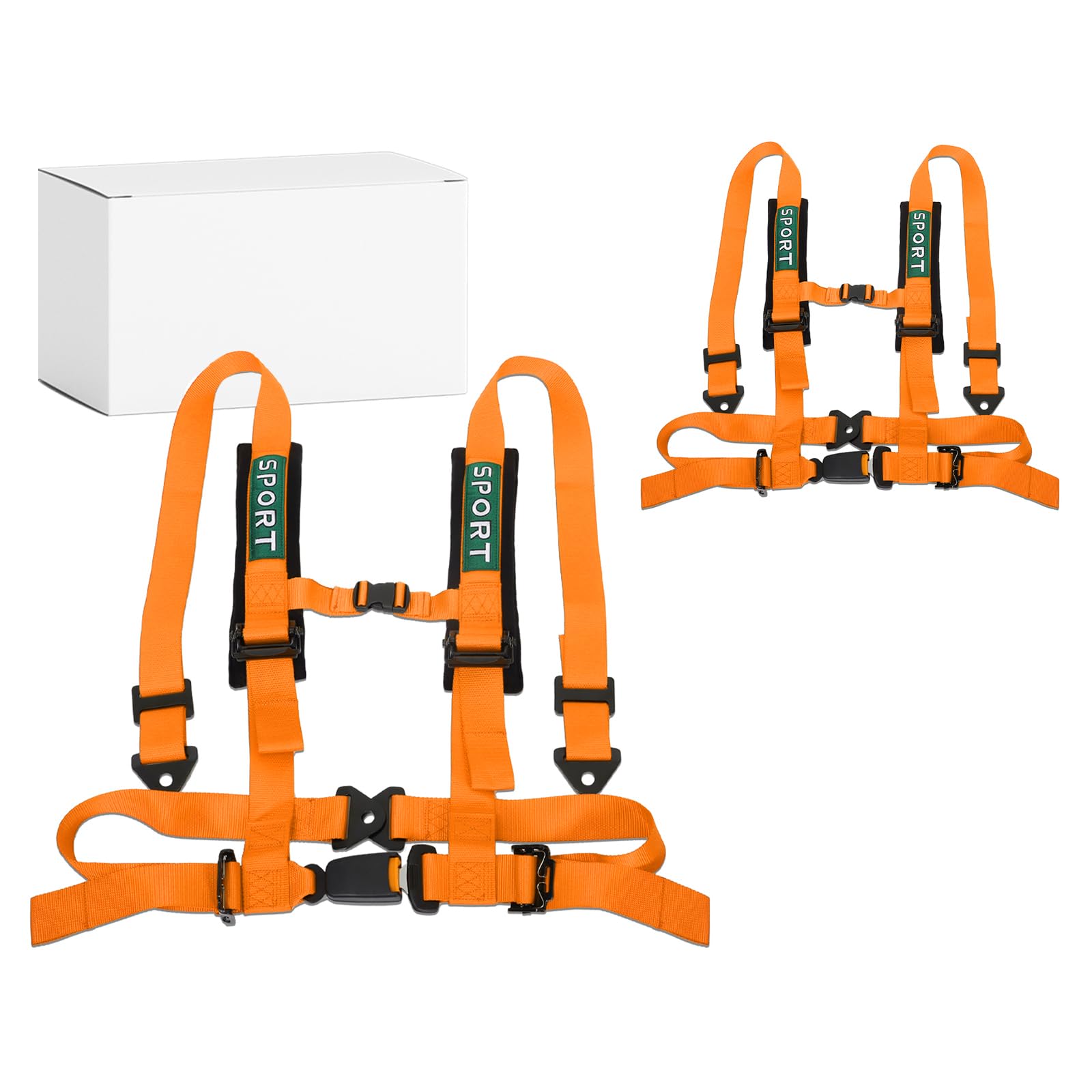 2Pcs 4 Point Racing Harness With Padding Heavy Duty Buckle Upgraded 2 Inch Straps UTV Harness 4 point Universal Adjustable for Adults Easy Install, Orange