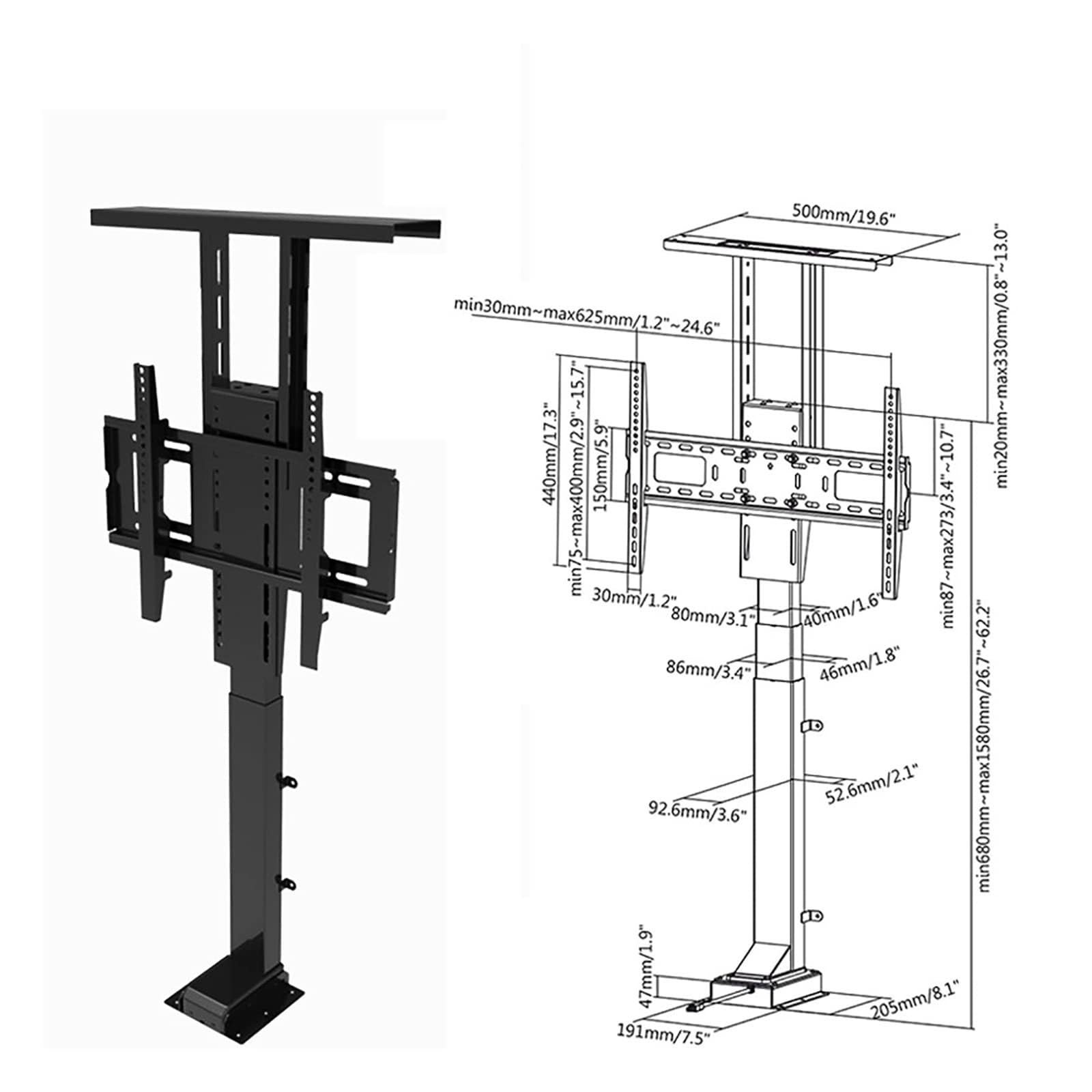 THEGA para Soporte Elevador TV Eléctrico 42 A 70 Pulgadas, Elevador TV Eléctrico Telescópico con Soporte TVs Elevación Automática, Ocultable En Armario, Soporte TVs Motorizado