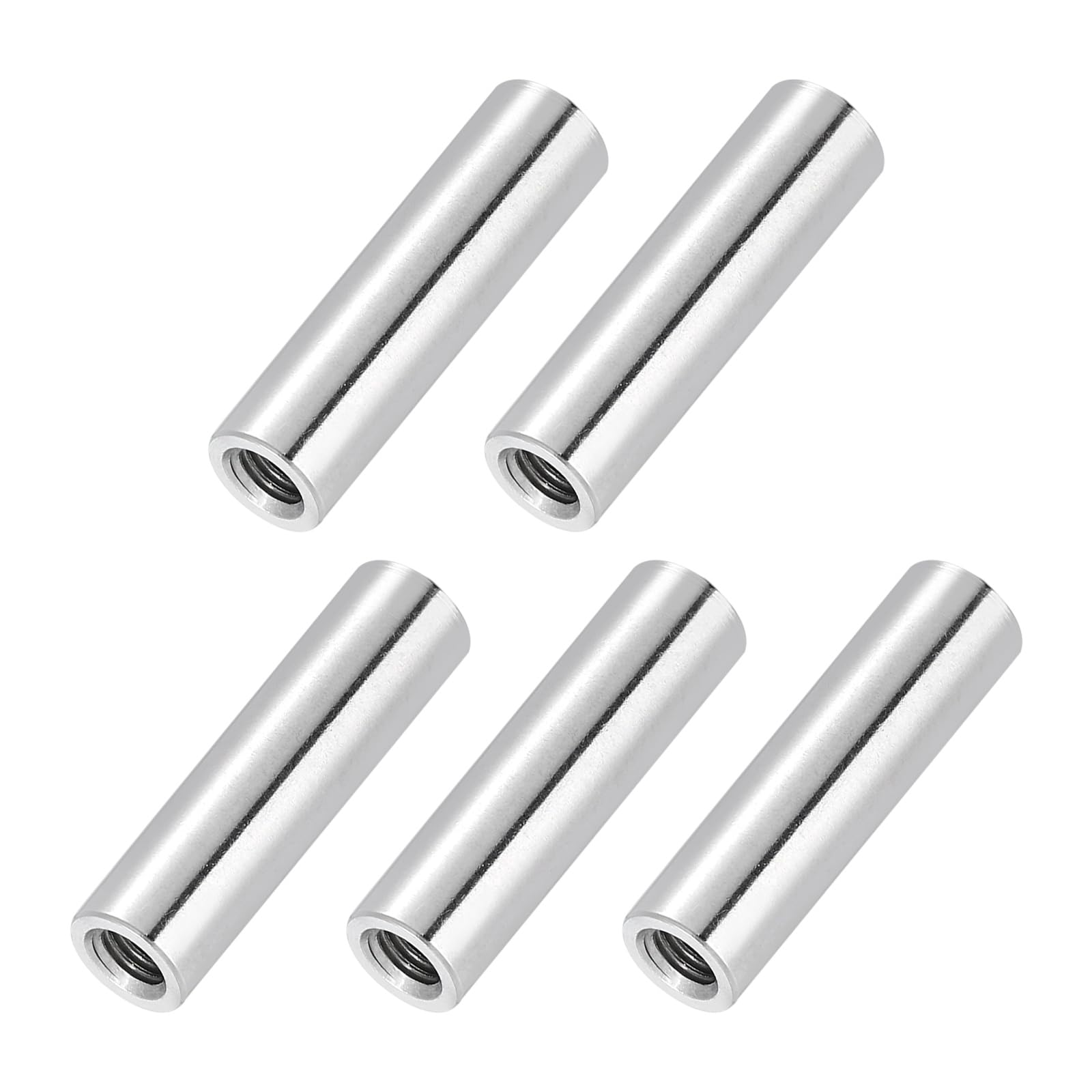 PATIKIL M5x0.8mm Pitch 304 Stainless Steel Round Coupling Nuts, 5 Pcs 30mm / 1.18" Length Metric Coarse Thread Connector Sleeve Rod Bar Stud Fully Threaded Nut Fasteners, Silver Tone — image 1