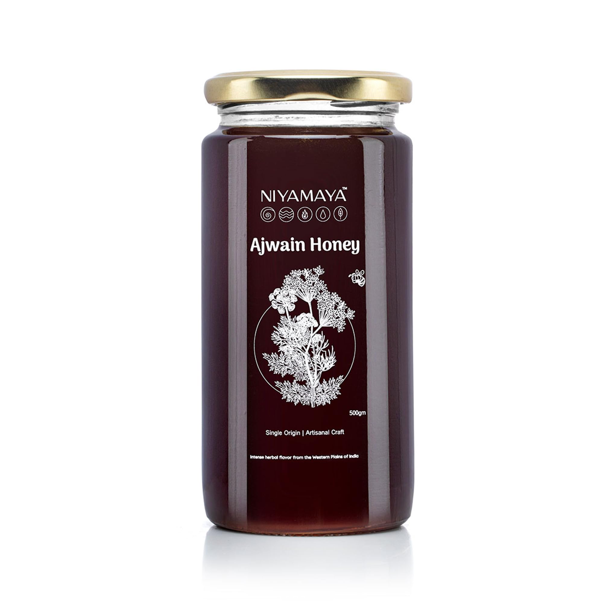 NIYAMAYA Pure Ajwain Honey 500 gm | Unprocessed Natural Raw honey No Sugar Added No Additives Or Preservatives | LAB Tested