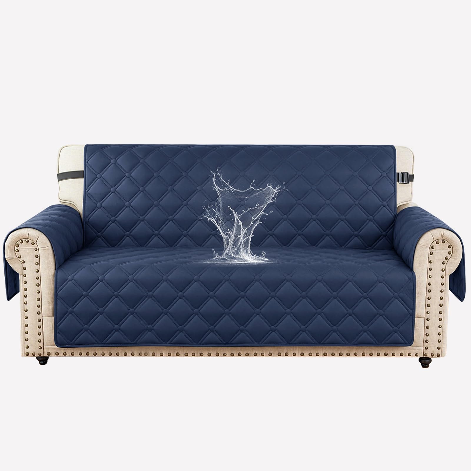 XINEAGE Waterproof Sofa Covers 2 Seater, Loveseat Covers with Elastic Straps & Pockets, Triple Non-Slip Sofa Slipcovers, Washable Furniture Protector for Pets and Kids (Loveseat, Navy Blue)