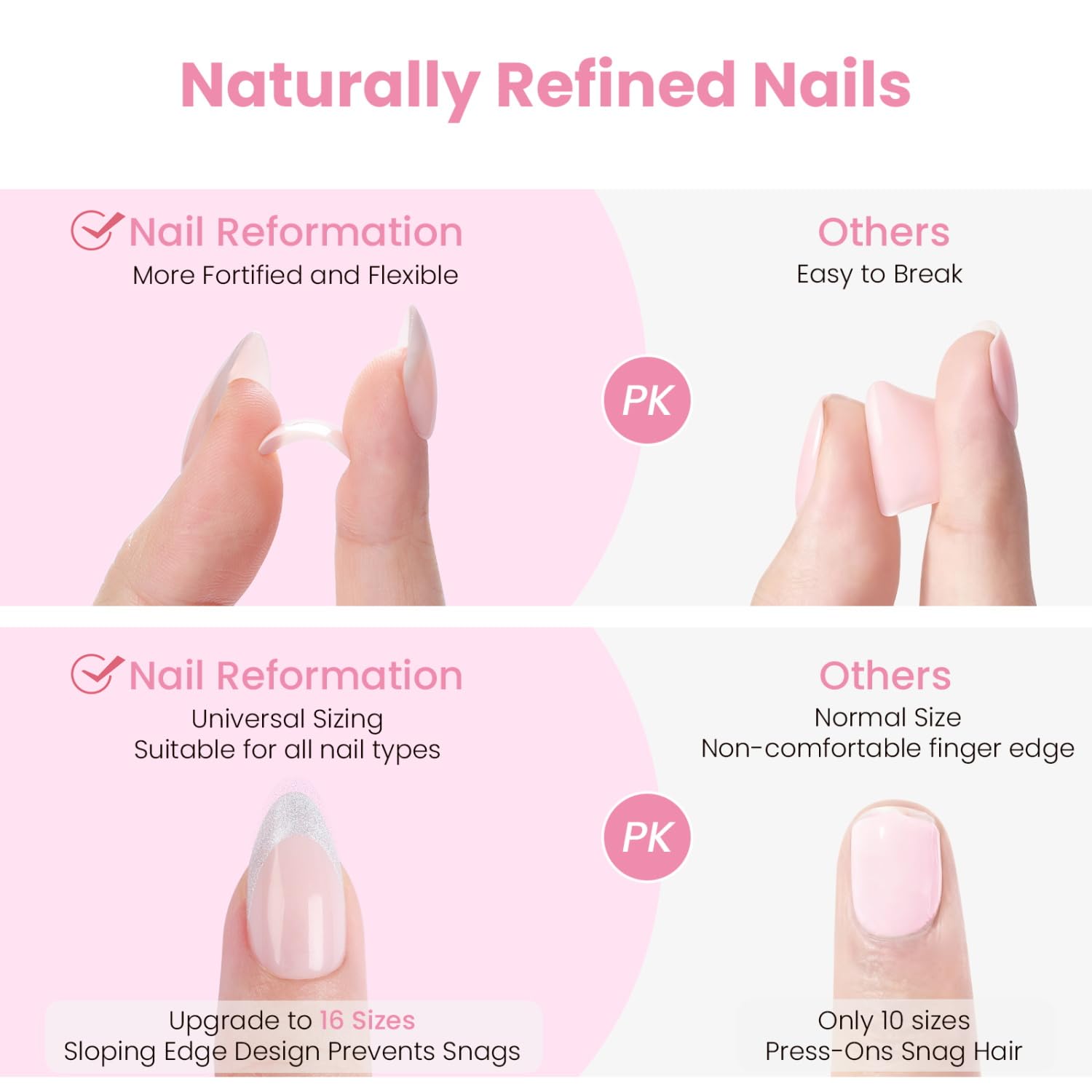 Nail Reformation Press on Nails French Tip Nude Medium Mandel Fake Nails mit Perle & funkelnden Edelsteinen in glänzendem Finish, Salon-Qualität, wiederverwendbare Nägel zum Aufkleben in 15 Größen