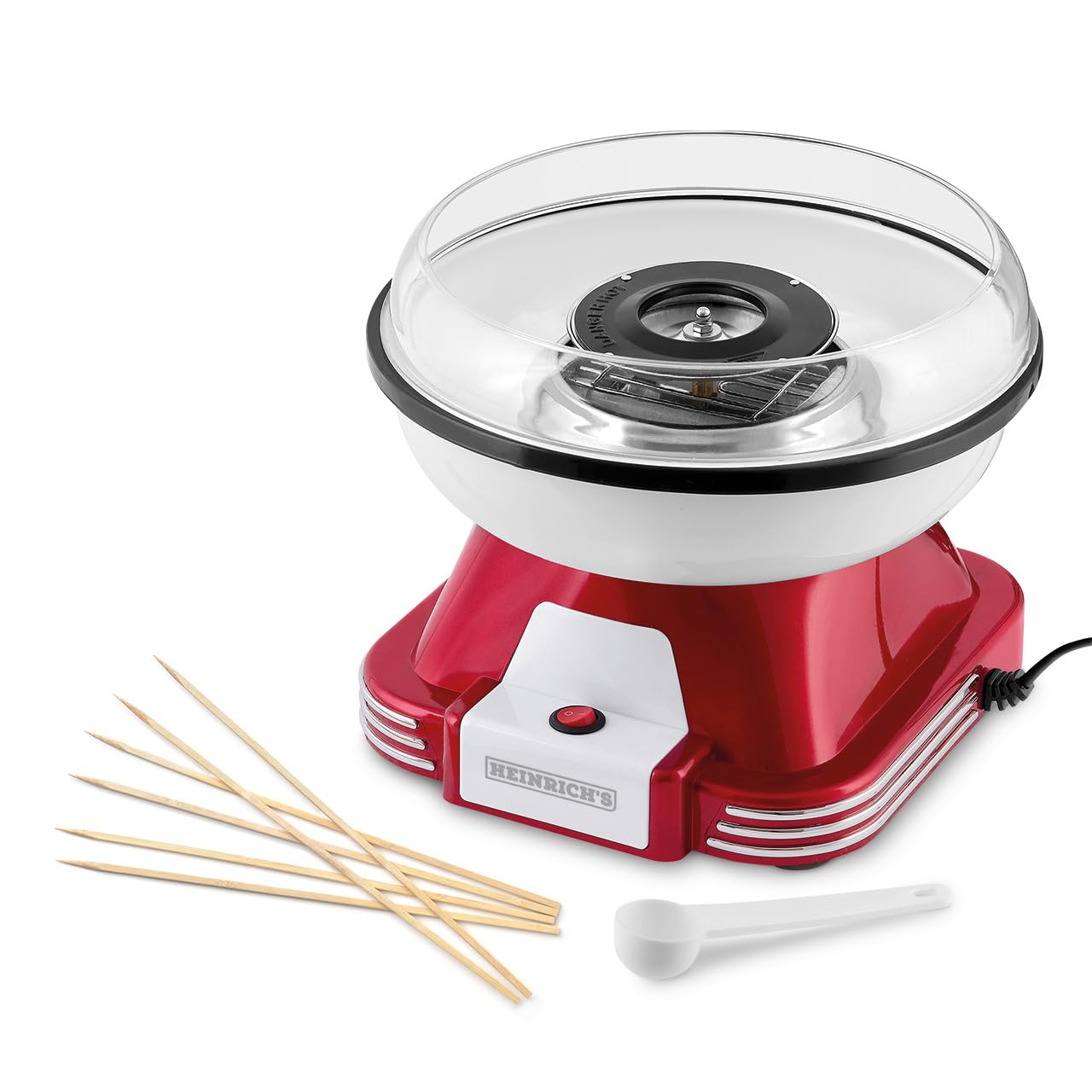 HEINRICHS - Máquina eléctrica de algodón de azúcar para el hogar, cuenco extragrande, diseño retro, listo para usar, fácil limpieza, incluye cuchara medidora, motor de 500 W