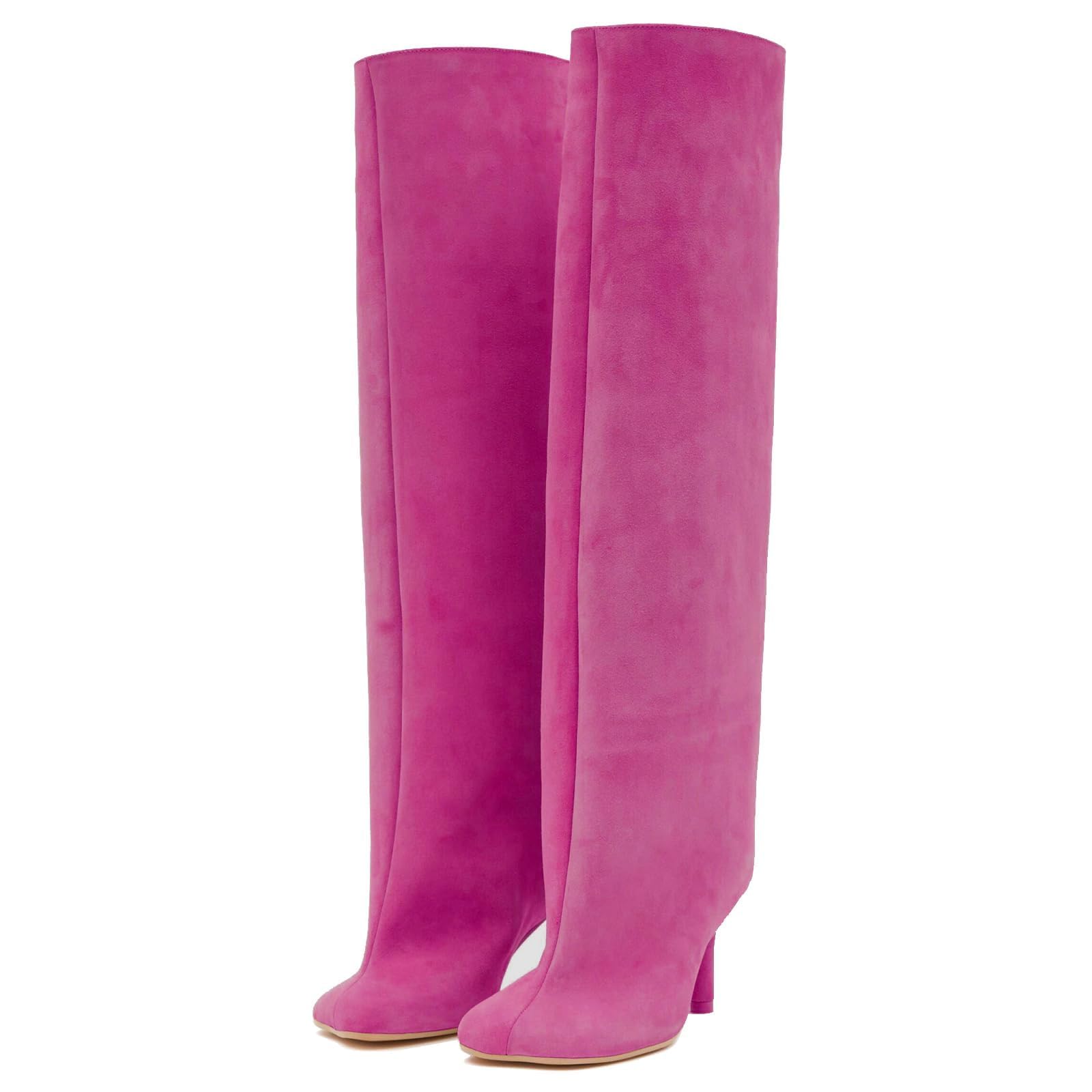 Knee High Boots Wide Calf Women Long Suede Square Toe Bootie Tall Cute Slouchy Fashion Boots Ladies Fall
