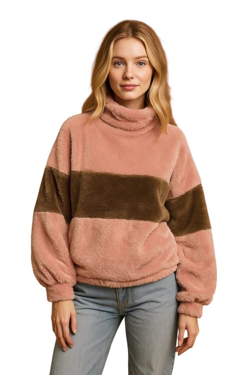 the dry state Womens Full Sleeves Sweatshirt with High Neck | Peach Whip & Leafless Tree - Size S-picture-18