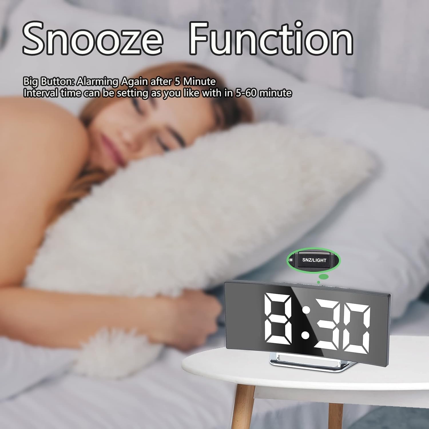 QIMIT Plastic Digital Alarm Clock,7 Inch Led Mirror Screen Alarm Clock On Bed,Snooze Mode,2 Brightnesses,Alarm Clock for Bedroom,Kitchen,Office,USB Charging and Battery Power (1,Multi) 1