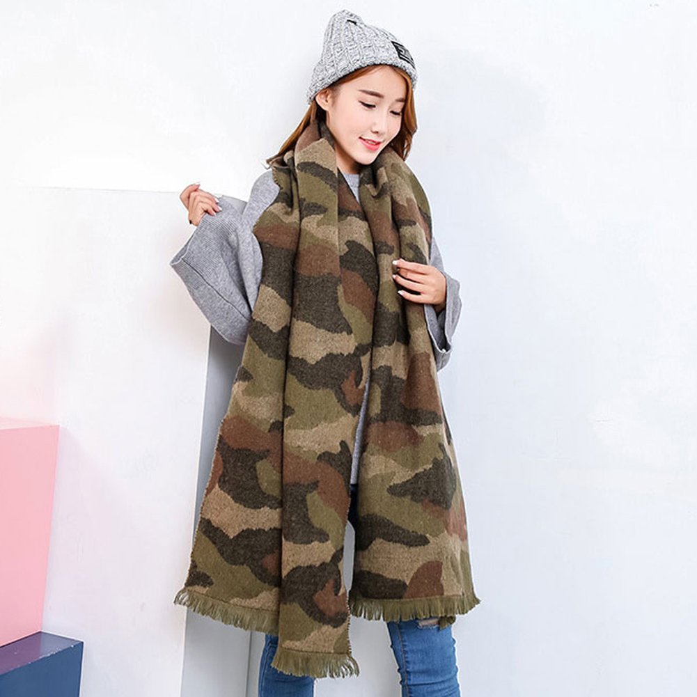 Women Camouflage Scarf Long Shawl Fashion Knit Tassel Scarf Shawl Oversized Wrap