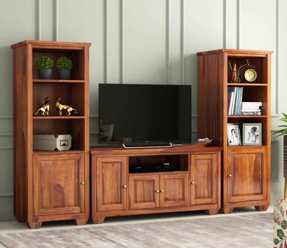 Wooden TV Unit for Living Room | Solid Wood TV Cabinet for Bedroom Hall | TV Stand Table with Door & Shelf Storage Sideboard Cabinet | Natural Brown-image-21