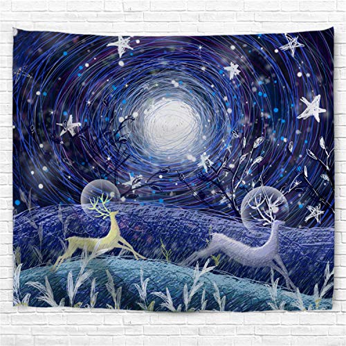 IcosaMro Deer Tapestry, Blue Animal Starry Night Wall Decor, Psychedelic Hippie Wall Hanging Blanket for Bedroom Living Room College Dorm (51x60, Hemmed Edges)