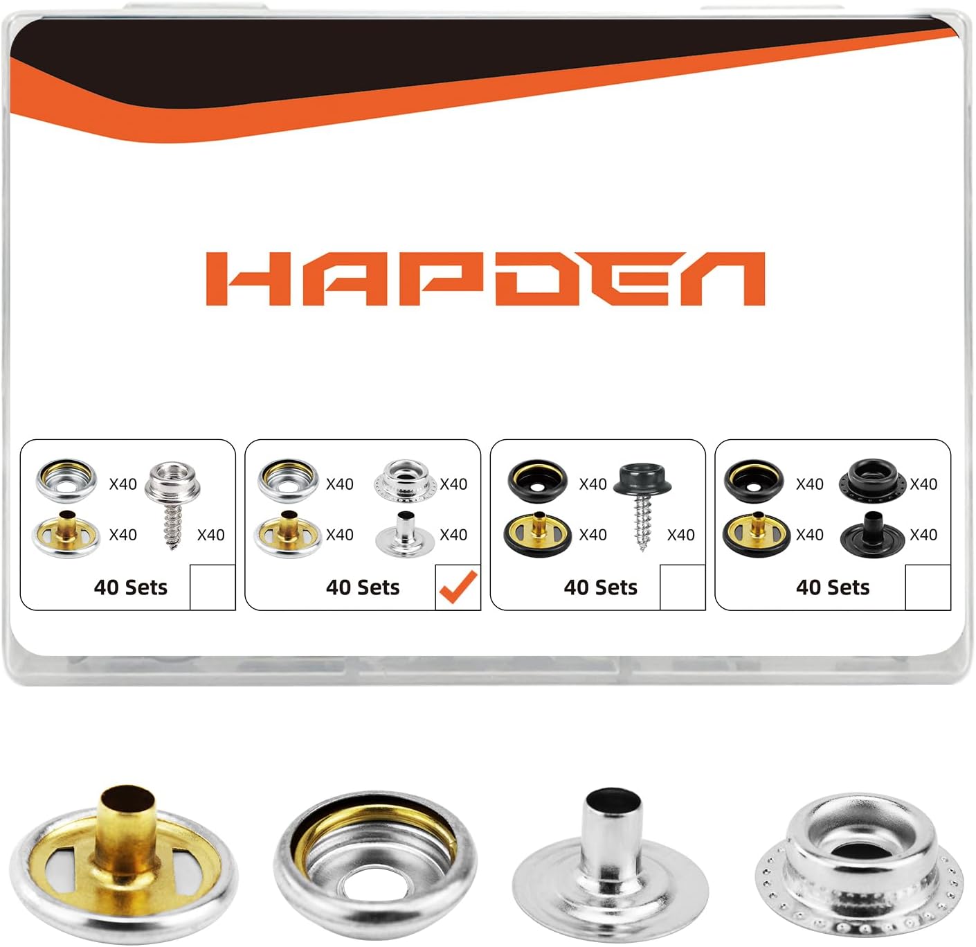 HAPDEN 160 pcs snap Buttons,snap Fasteners kit 15mm Stainless Steel Snaps Marine Grade Boat Canvas Snaps,3/8" Socket Metal Snaps for Clothing Leather Boat Cover Fabric (Regular)