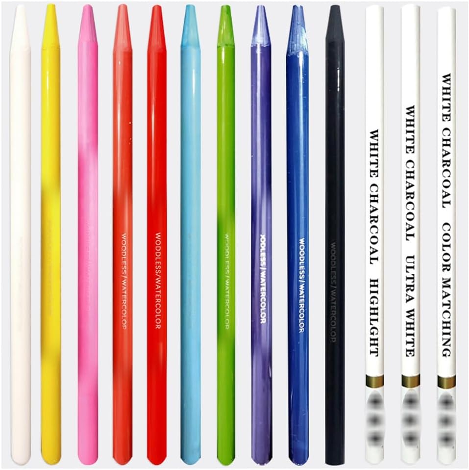 14 Pieces Water Soluble Colour Pencil Set Charcoal Highlighter Woodless Drawing