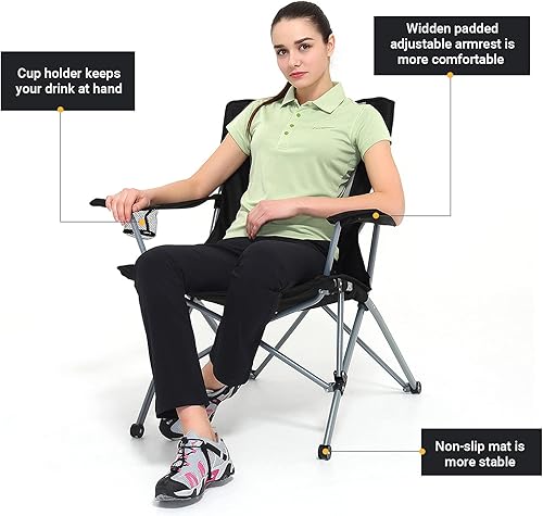 Miniatura 5 de KingCamp Silla plegable de gran tamaño para campamento, silla de campamento al aire libre, silla de césped portátil, con brazos, marco de acero