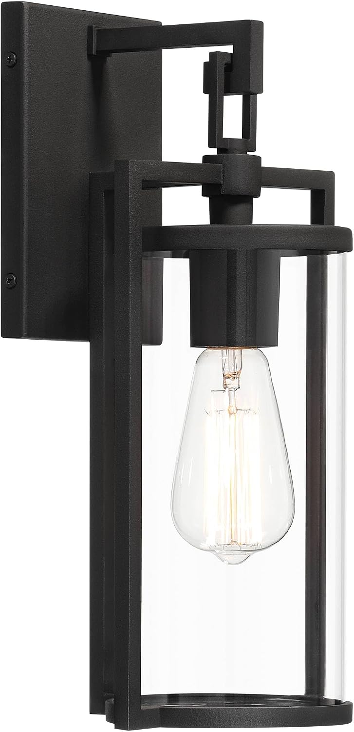 John Timberland Rennes 15 3/4" High Modern Outdoor Wall Light Fixture Mount Porch House Exterior Outside Lantern Weatherproof Black Metal Clear Glass Shade Front Door Patio Garage Home Deck Garden