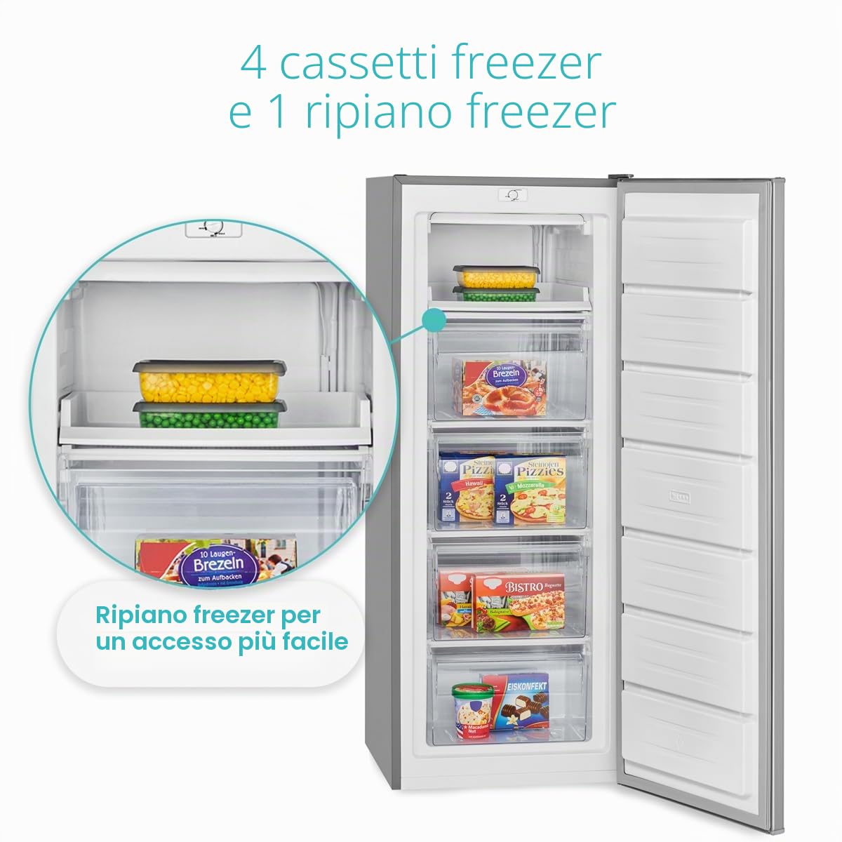 Congelatore Bomann® da 143 cm, Scomparto congelatore a 4 stelle, Intervallo di temperatura: ≤ -18 °C, Congelatore silenzioso a 40 dB, Cerniera della porta reversibile,