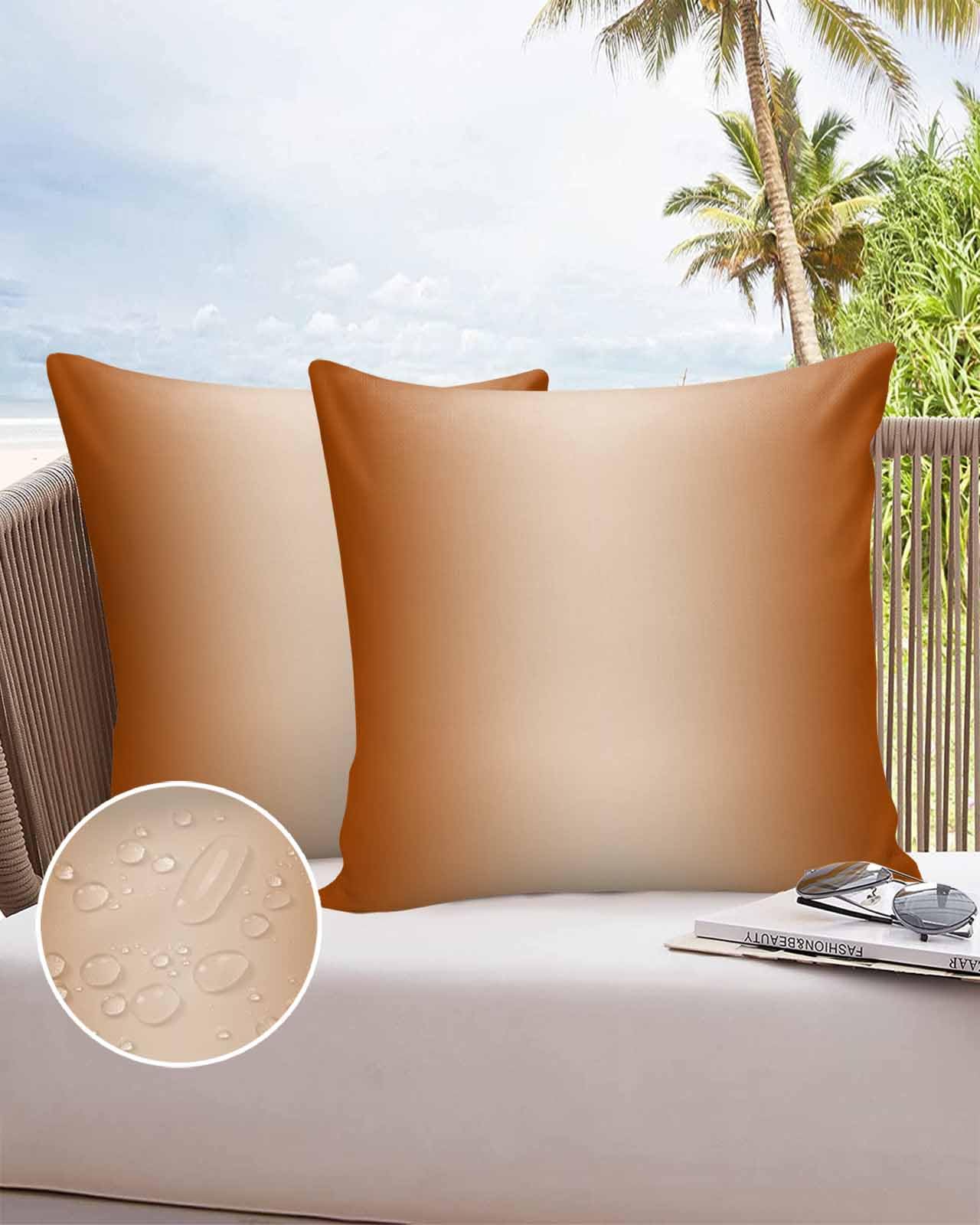 Outdoor Throw Pillow Cases Orange Gradient Ombre White Stripe,Waterproof Pillow Cover Soft Pillow Protectors,Modern Minimalism Style Durable Pillowcase for Sofa Couch Seaside Picnic RV Vacation